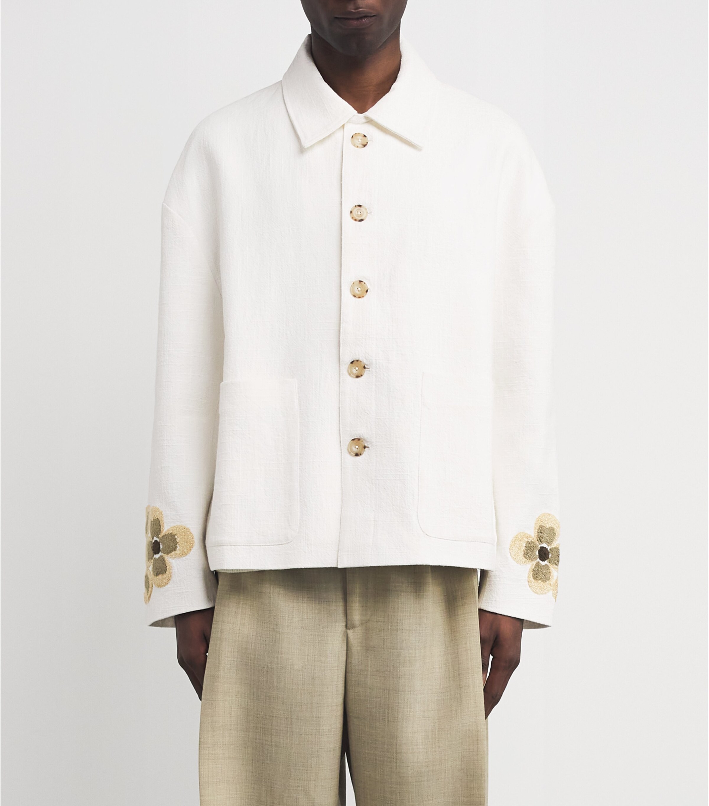 Linen-Cotton Embroidered Jacket OFF WHITE Image 3