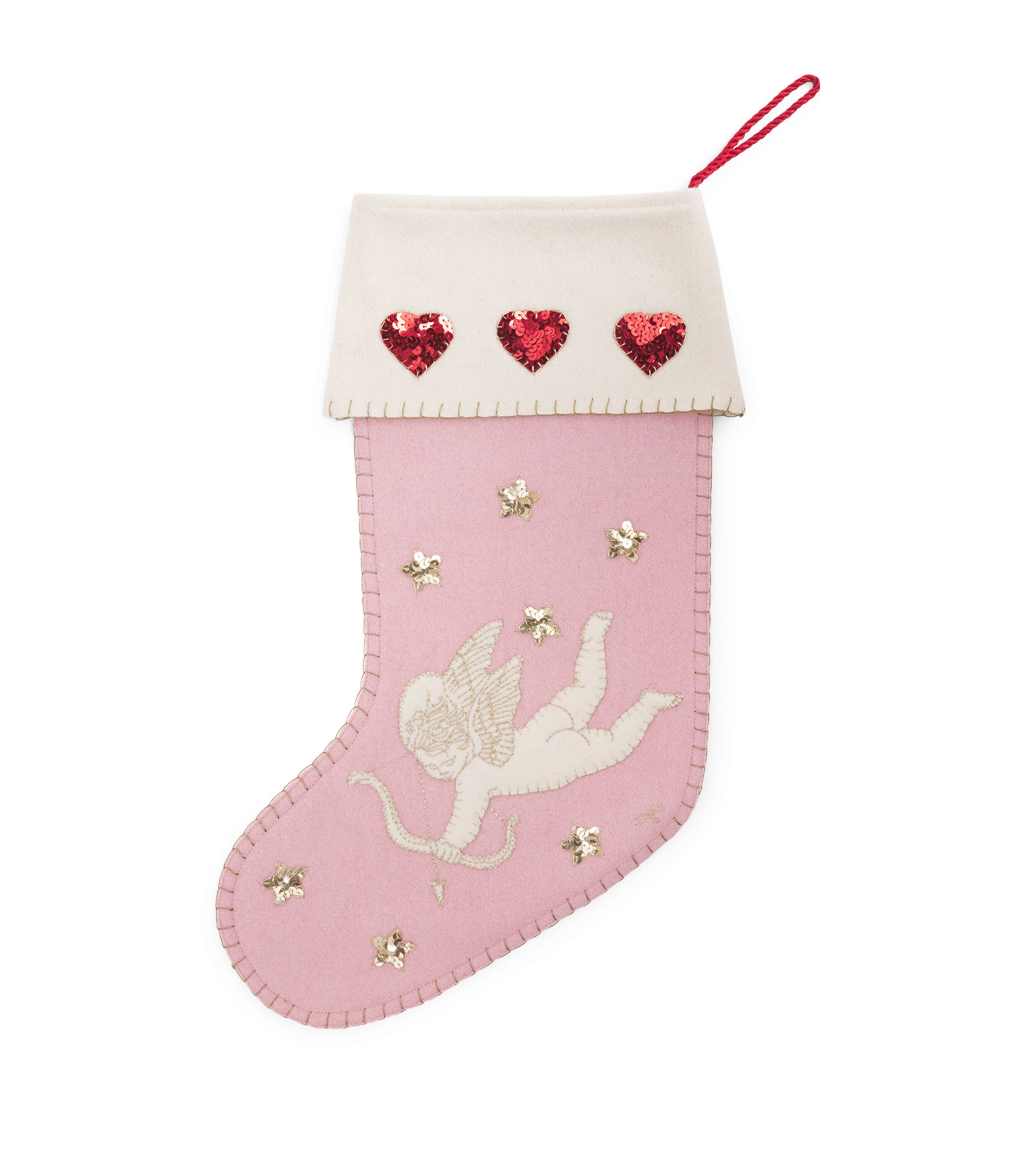 Jan Constantine Wool Embroidered Cupid Stocking Pink/cream Cuff Image 1