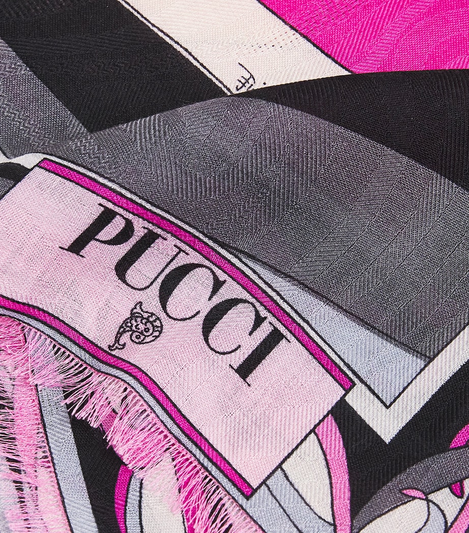 Wool-Silk Iride Print Pashmina 001 NERO/FUXIA Image 6