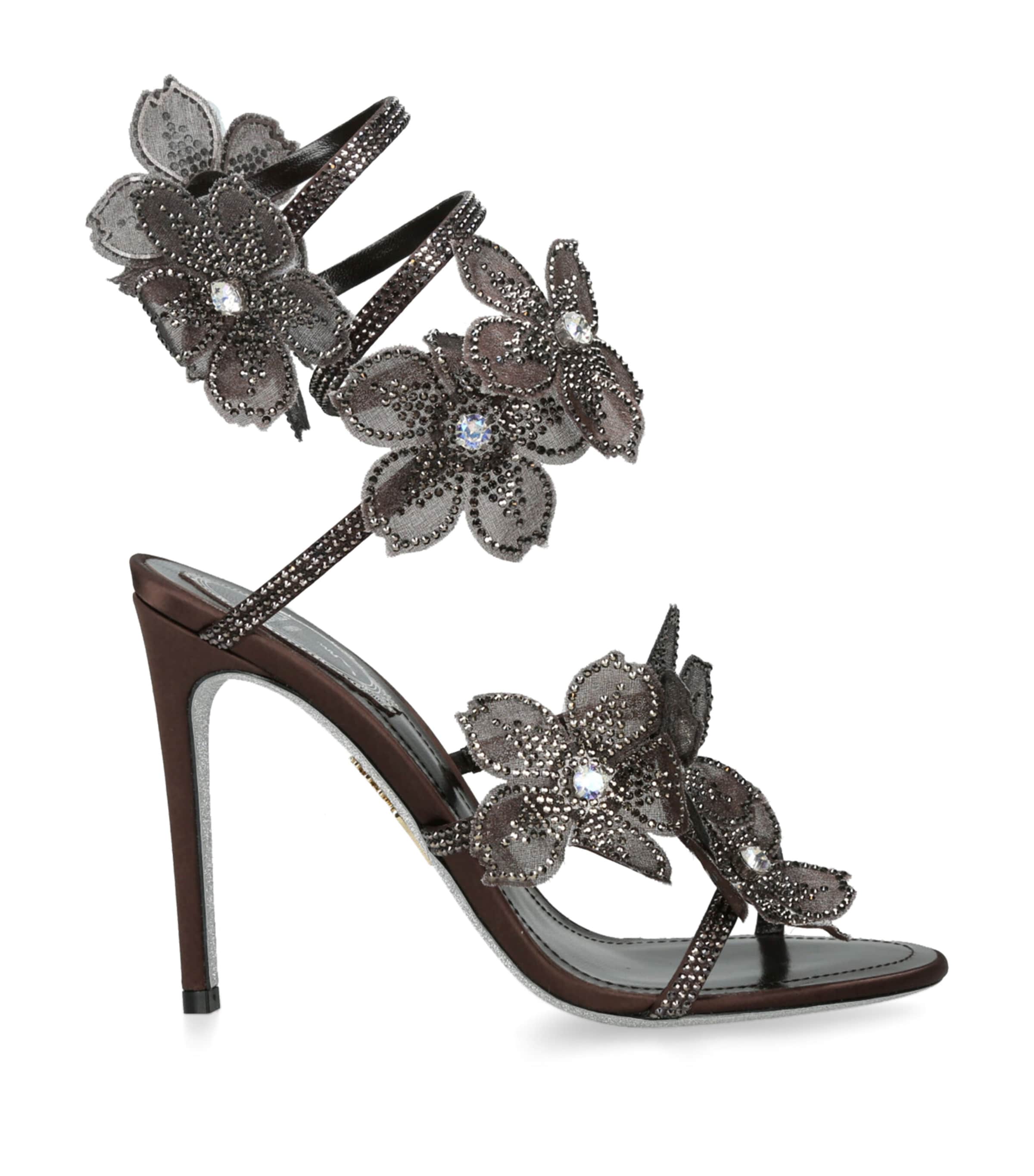 René Caovilla Satin Floral Cleo Sandals 105 In Brown