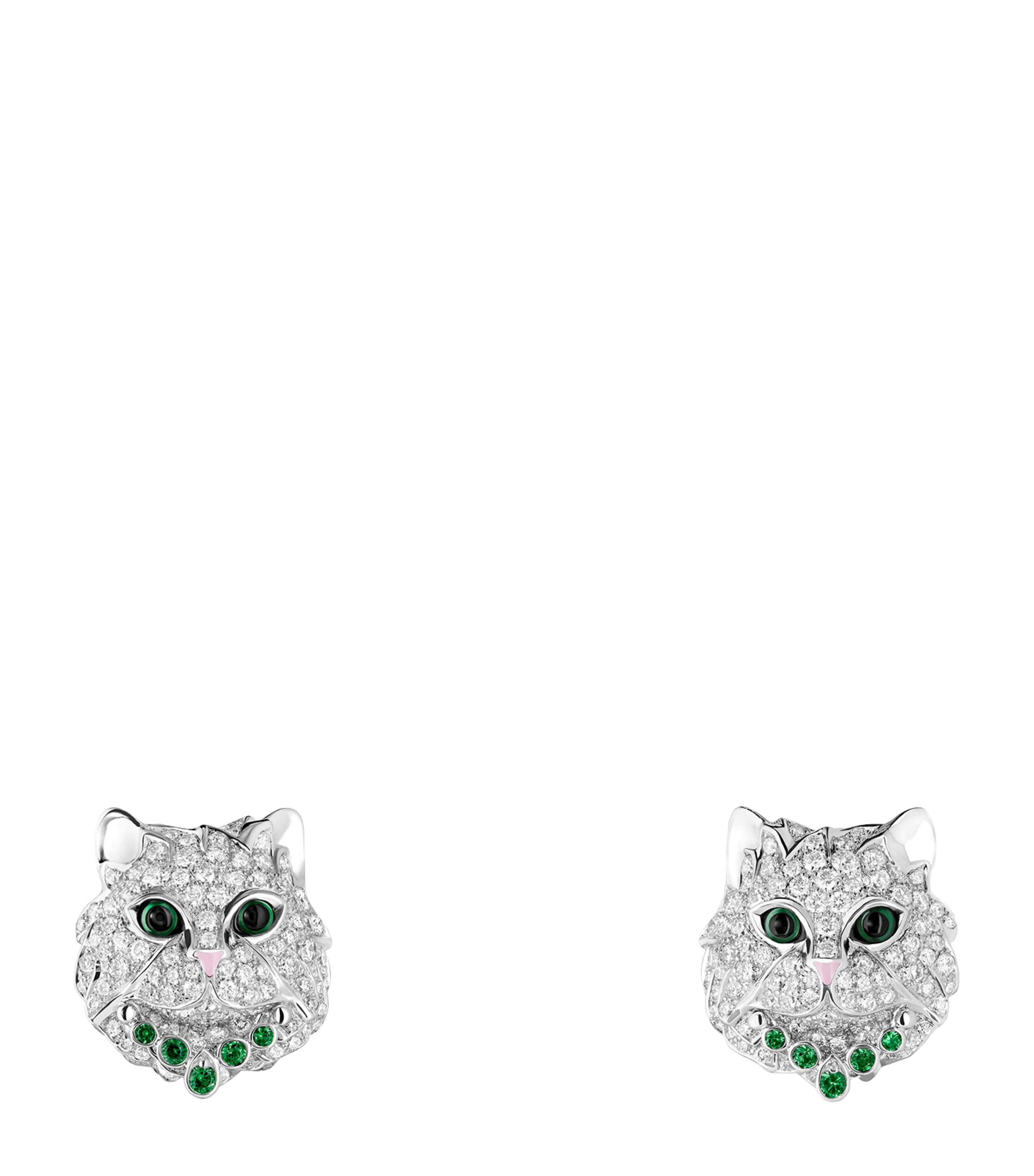 Boucheron White Gold, Diamond And Tsavorite Animaux De Collection Wladimir The Cat Earrings In Metallic