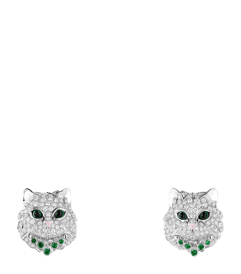White Gold, Diamond and Tsavorite Animaux de Collection Wladimir The Cat Earrings WHITE Image 1