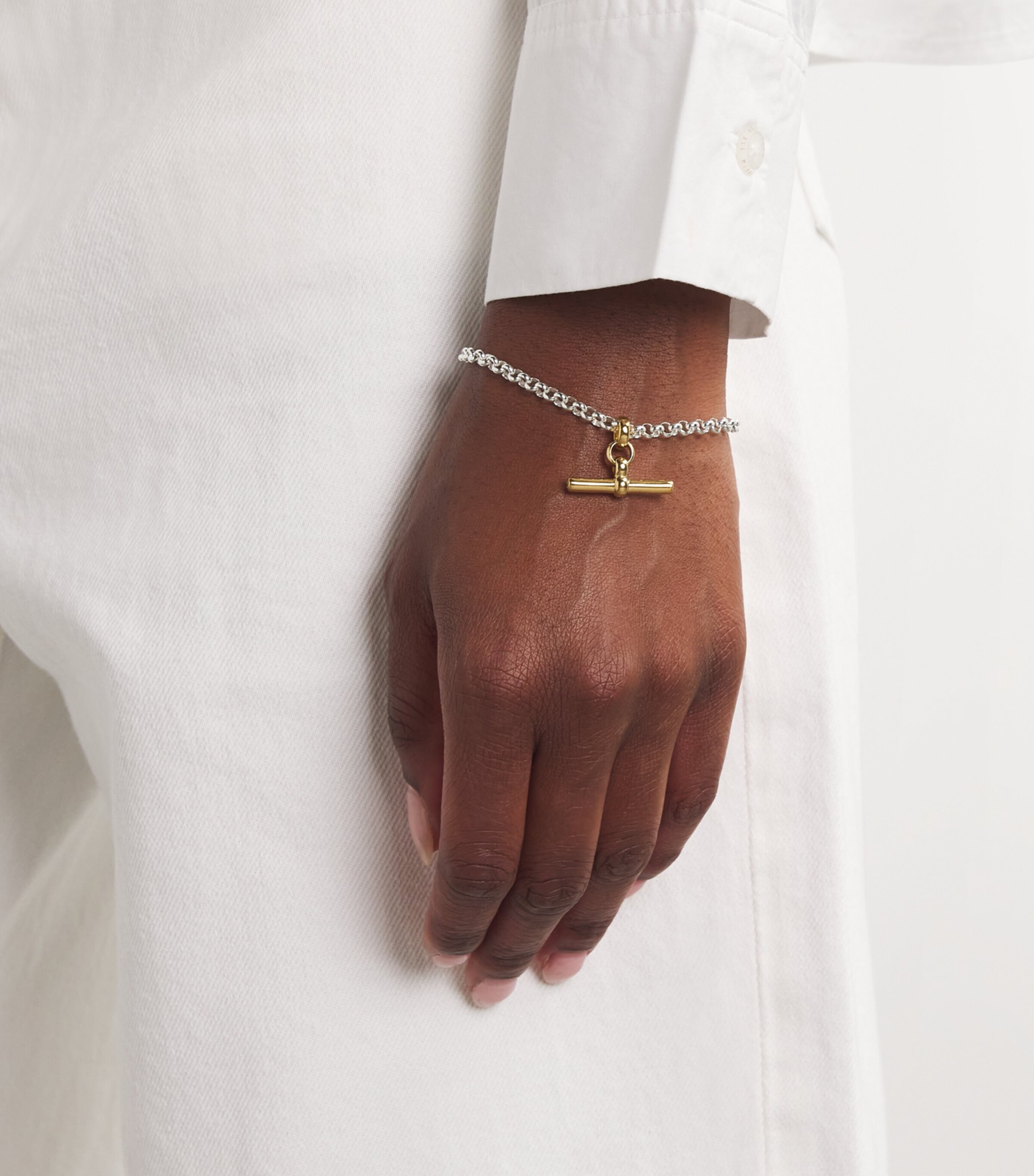 TILLY SVEAAS Gold-Plated T-Bar Belcher Chain Bracelet Silver/gold Image 2