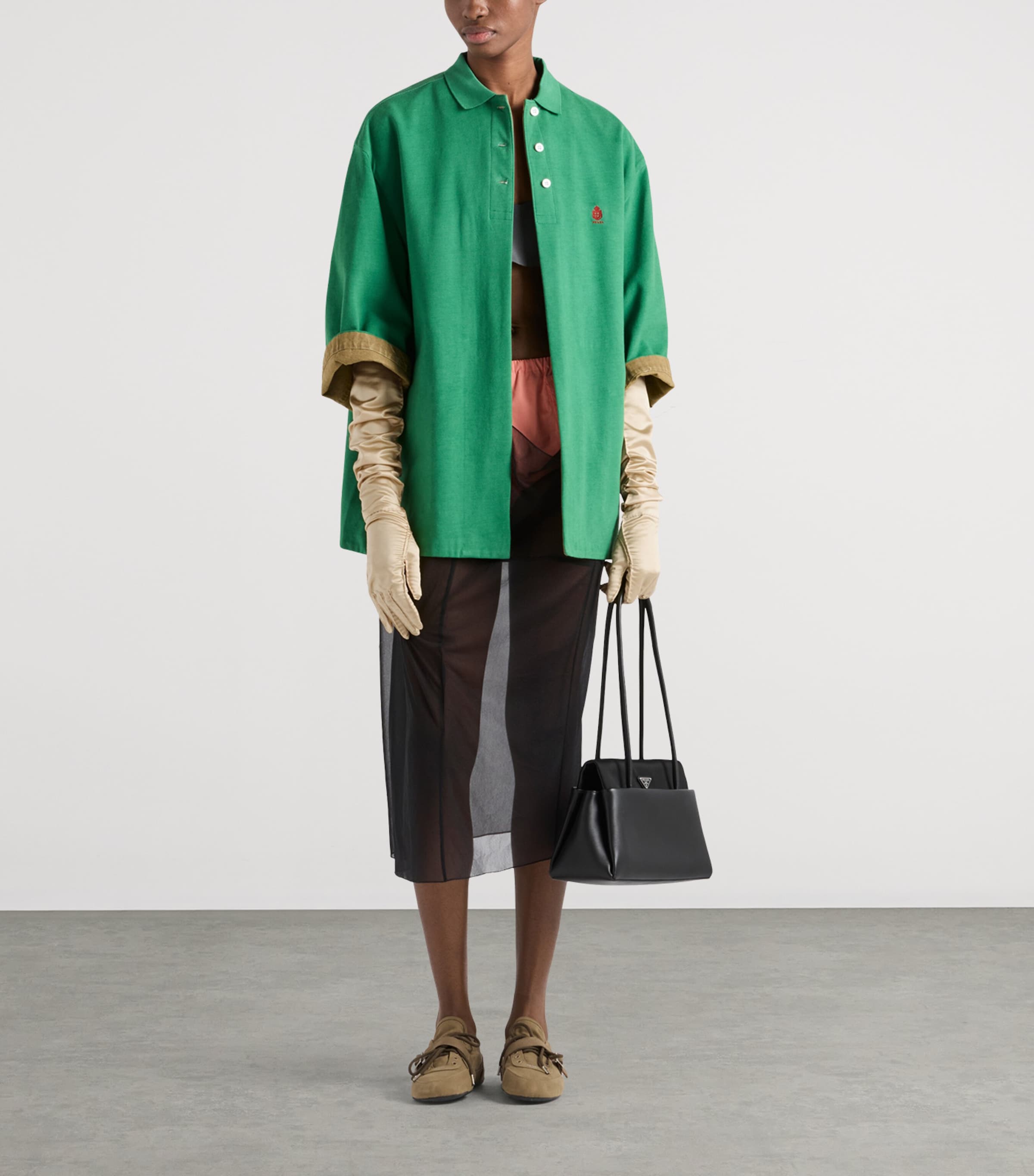 Prada Womens Old Piqué Blouson Jacket Green Image 2