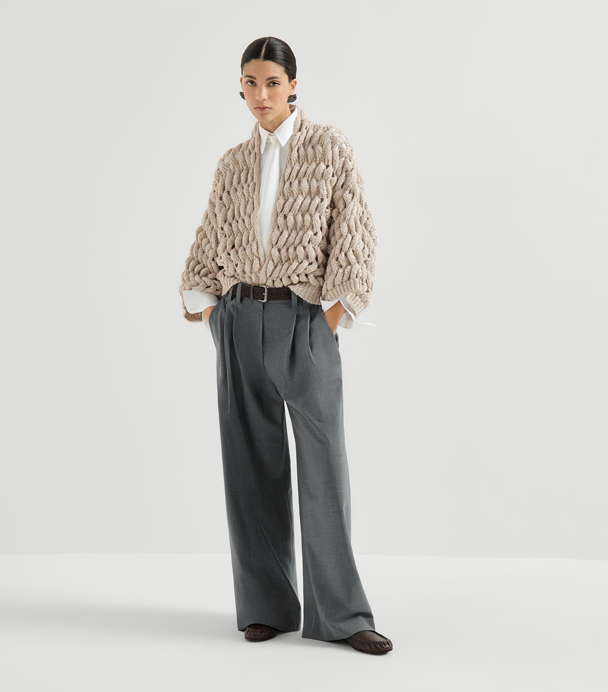 Brunello Cucinelli Womens Silk-Linen-Blend Dazzling Waves Cardigan Image 2