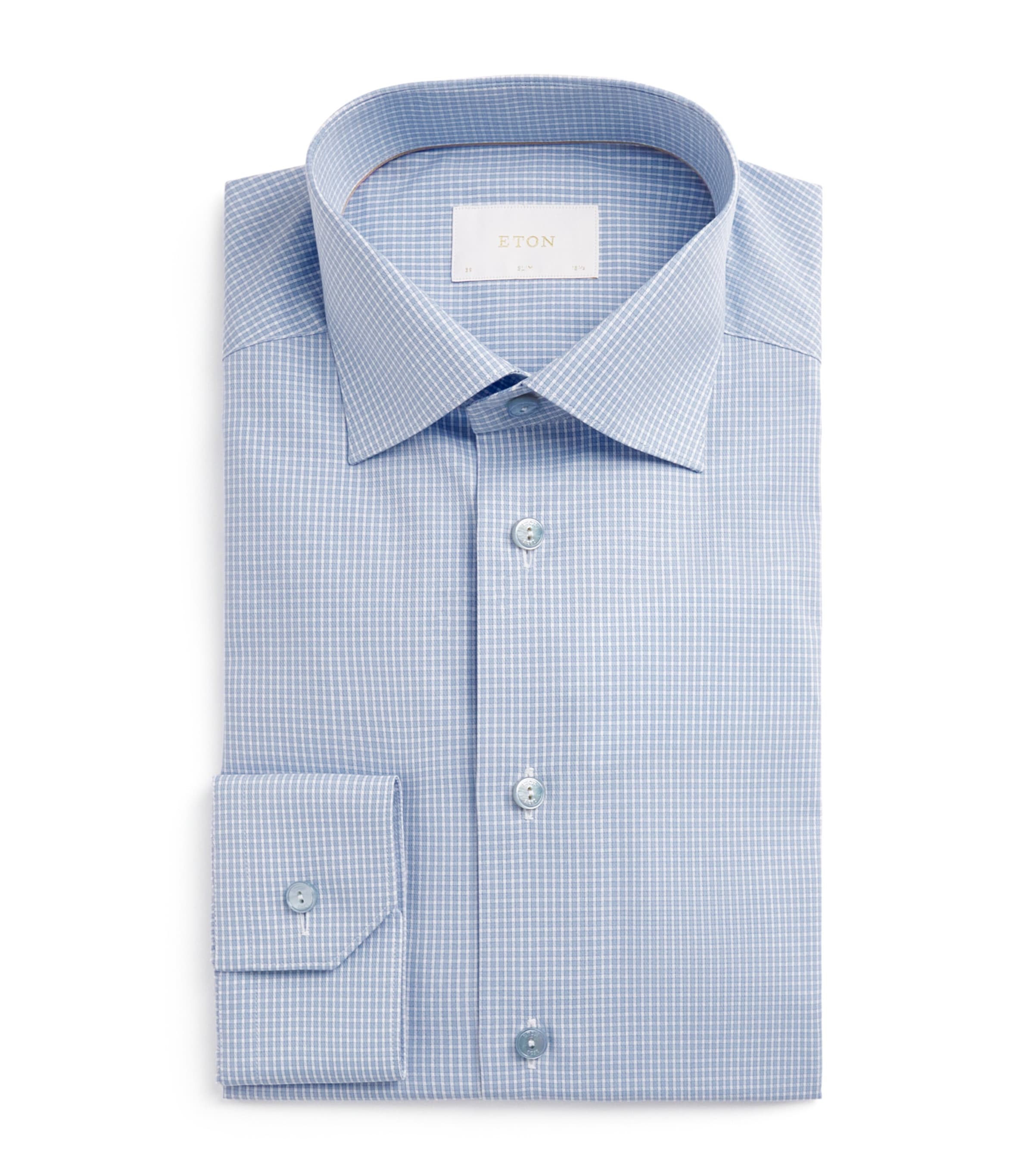 Eton Mens Supima Cotton Check Slim Fit Shirt Light Blue Image 1