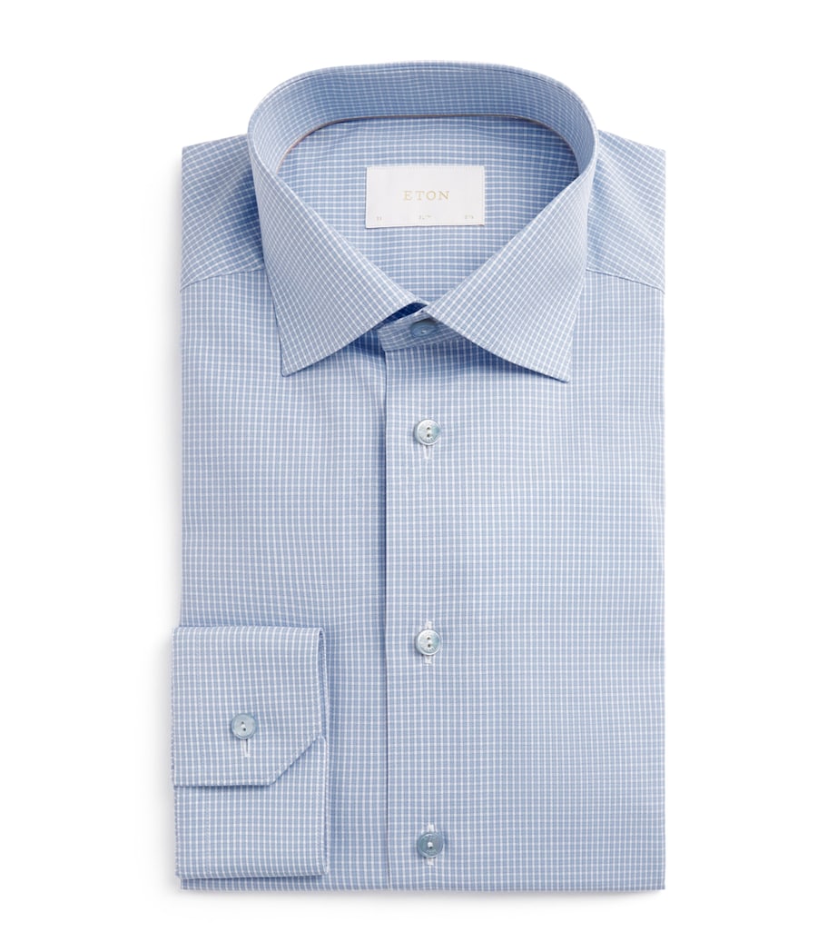 Eton Mens Supima Cotton Check Slim Fit Shirt Light Blue Image 1
