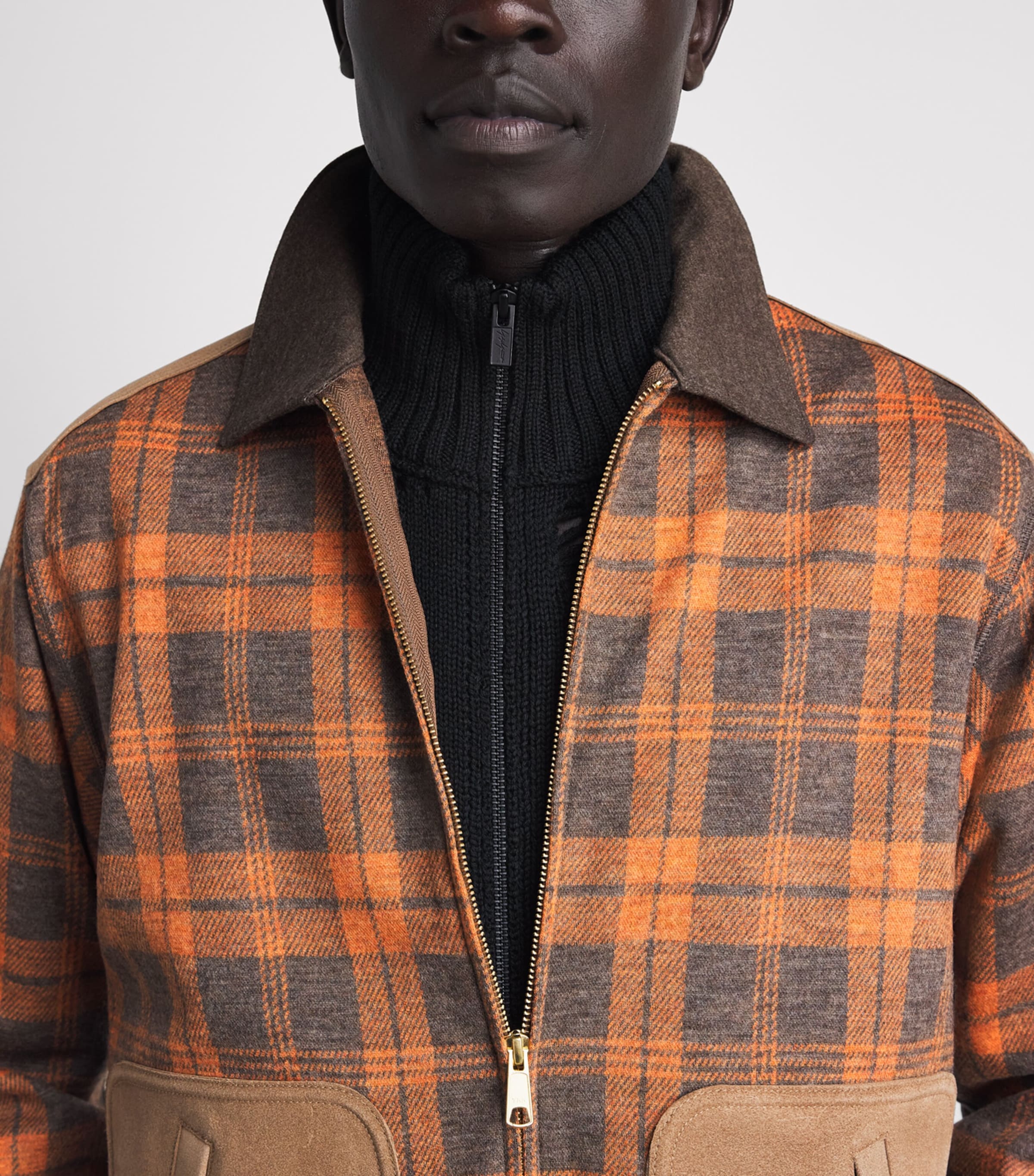 Junya Watanabe MAN Mens Wool Suede-Trim Jacket Brn/org X Brown Image 3
