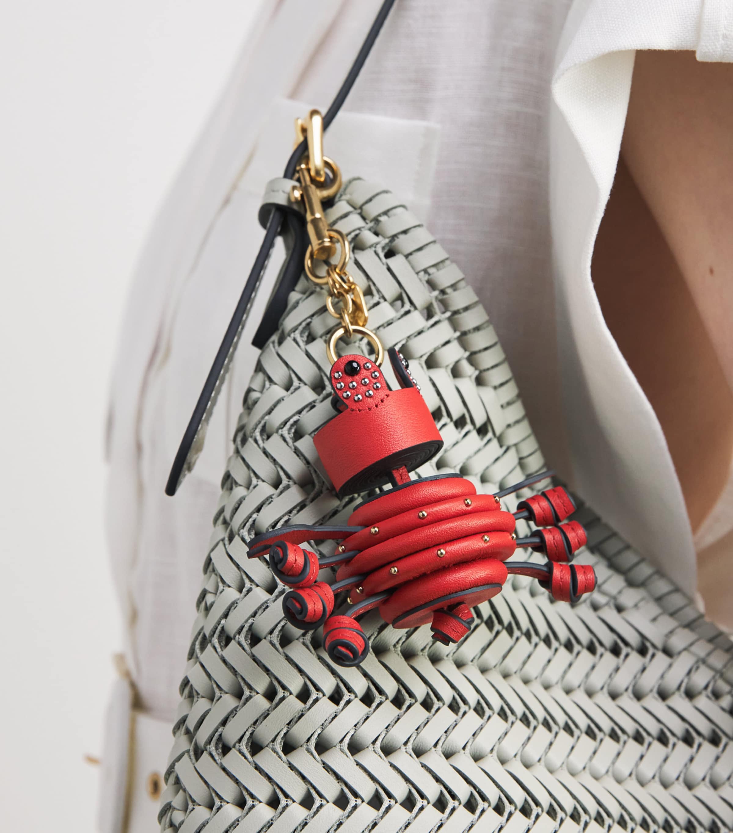 Anya Hindmarch Raffia Leather-Detail Crab Keyring Tomato Image 2