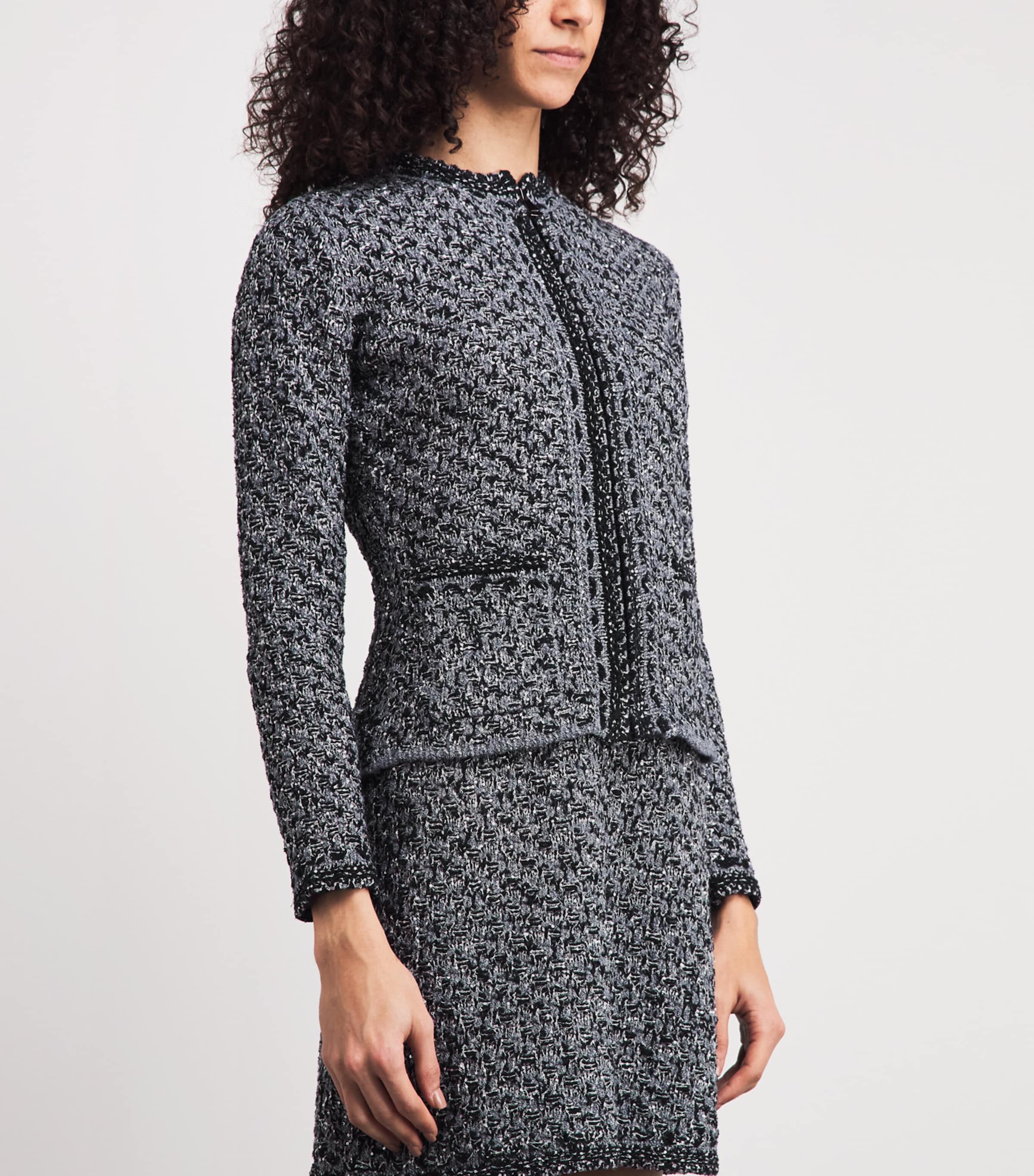 Fabiana Filippi Womens Embellished Tweed Zip-Up Cardigan Blu Notte Image 4