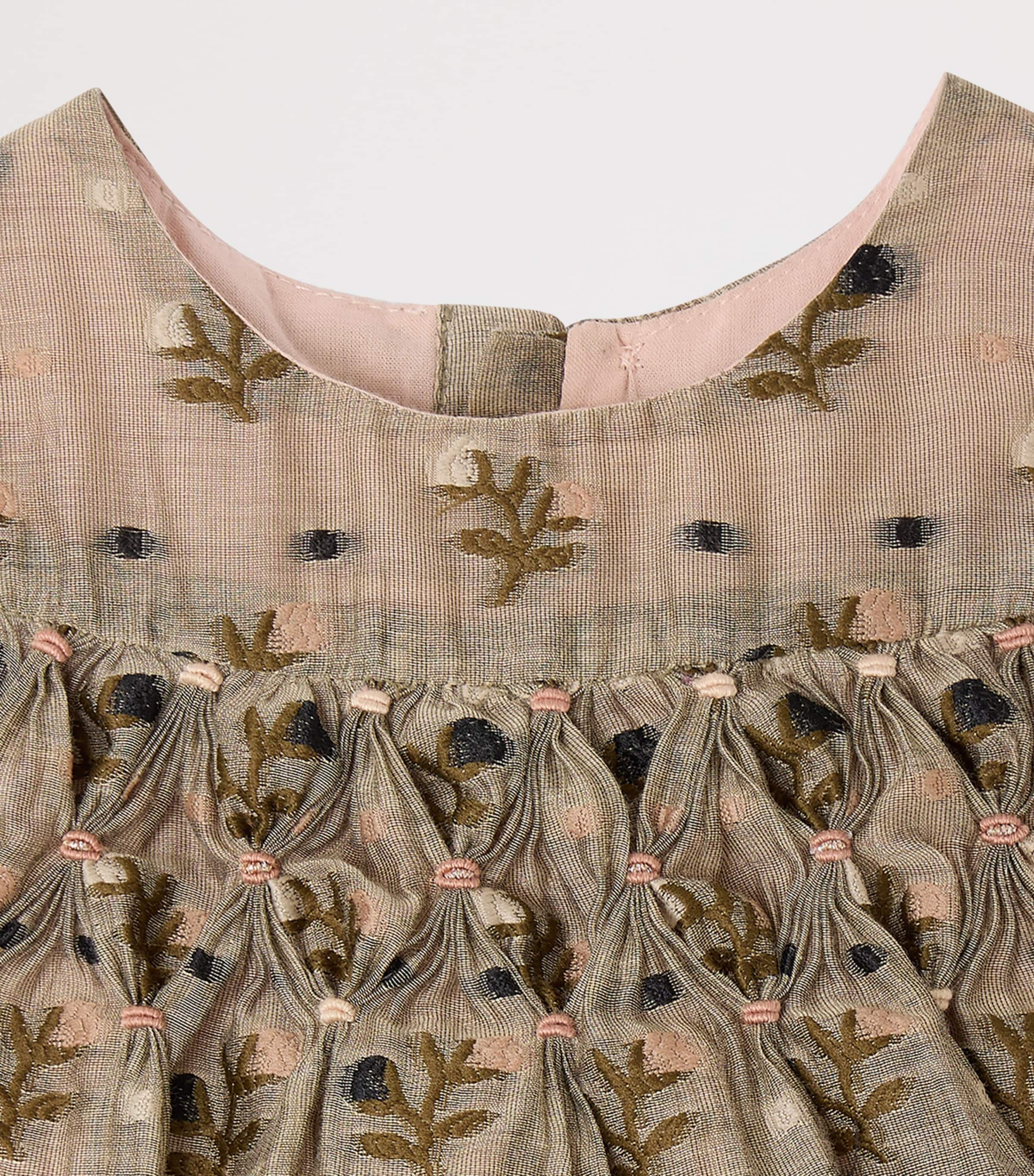 Bonpoint Cotton-Blend Ruched Dress (6-18 Months) Fl Vert Bronze Image 3