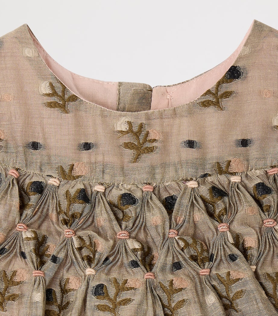 Bonpoint Cotton-Blend Ruched Dress (6-18 Months) Fl Vert Bronze Image 3