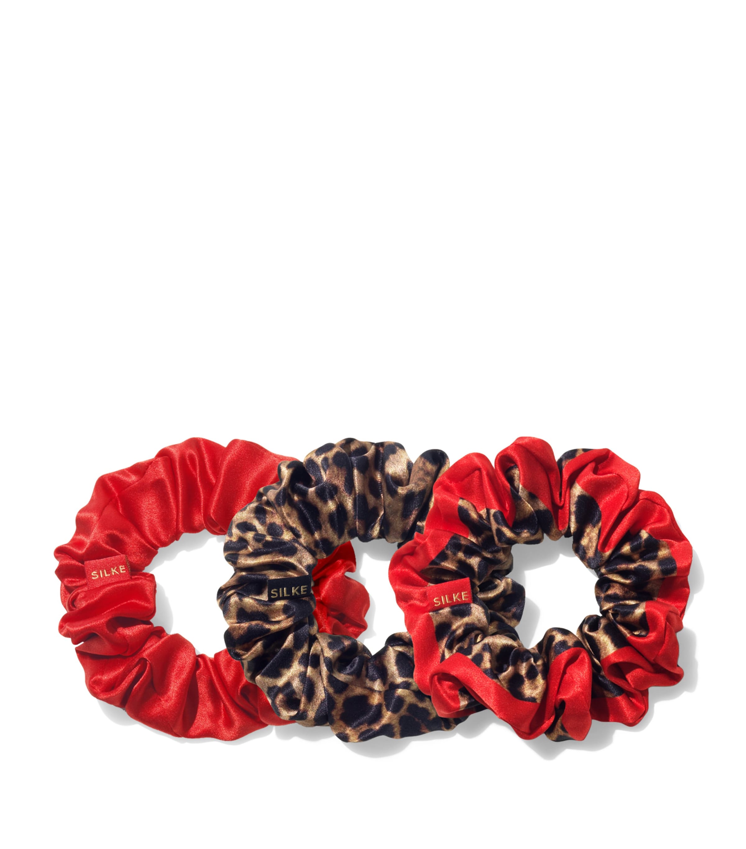 Mulberry Silk Hair Scrunchies (Set of 3) LEOPARD RED Image 1