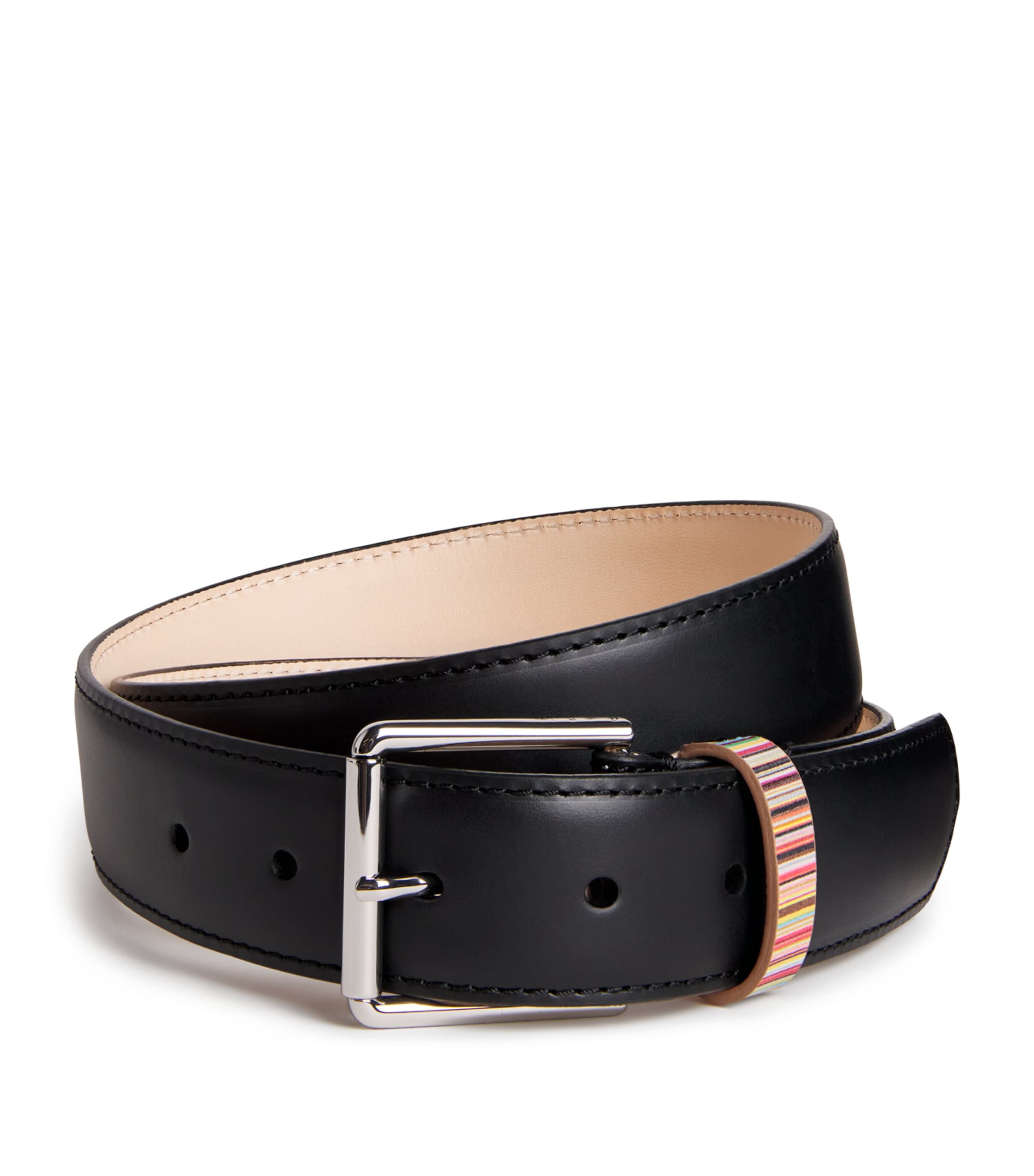 Leather Stripe Loop Belt BLACK Image 1