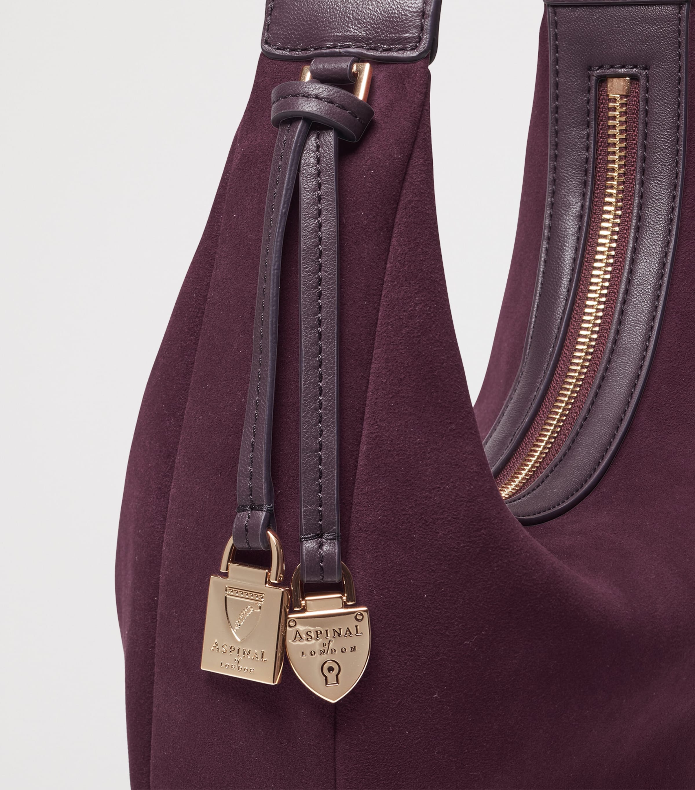 Small Suede Hudson Crescent Shoulder Bag CLARET Image 5