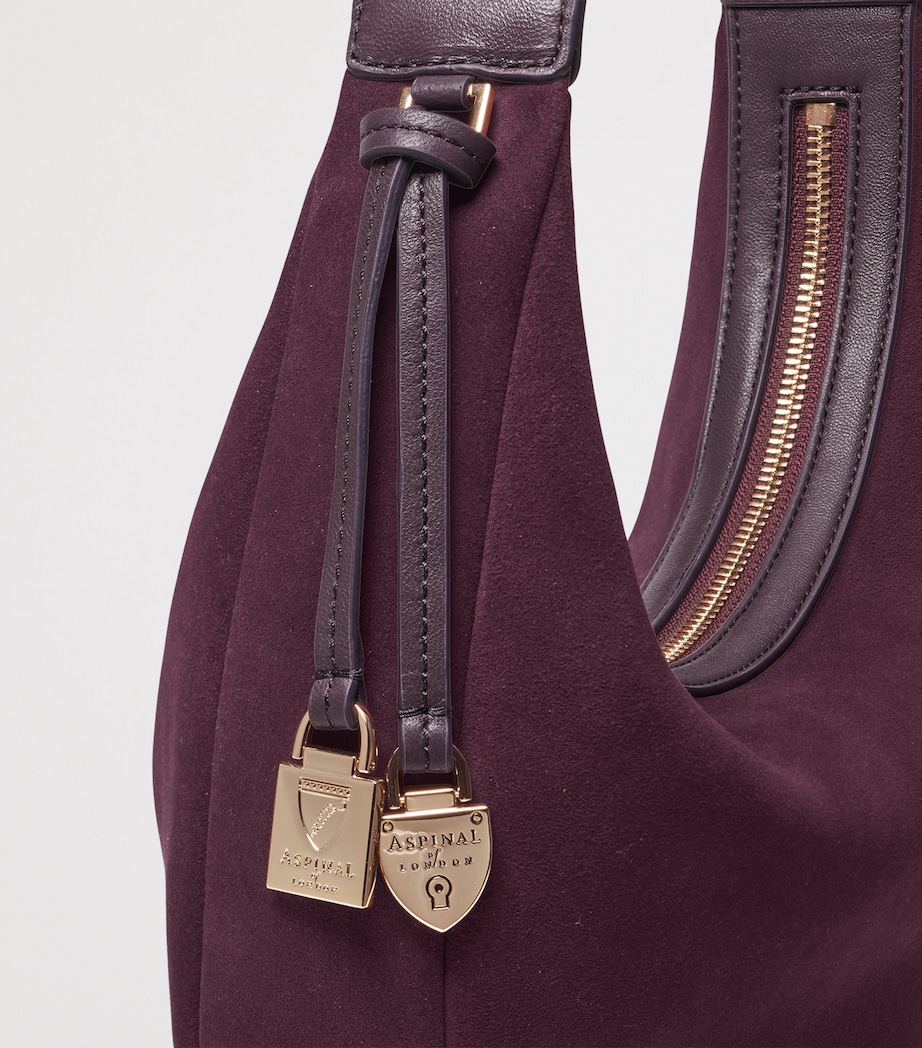 Small Suede Hudson Crescent Shoulder Bag CLARET Image 5