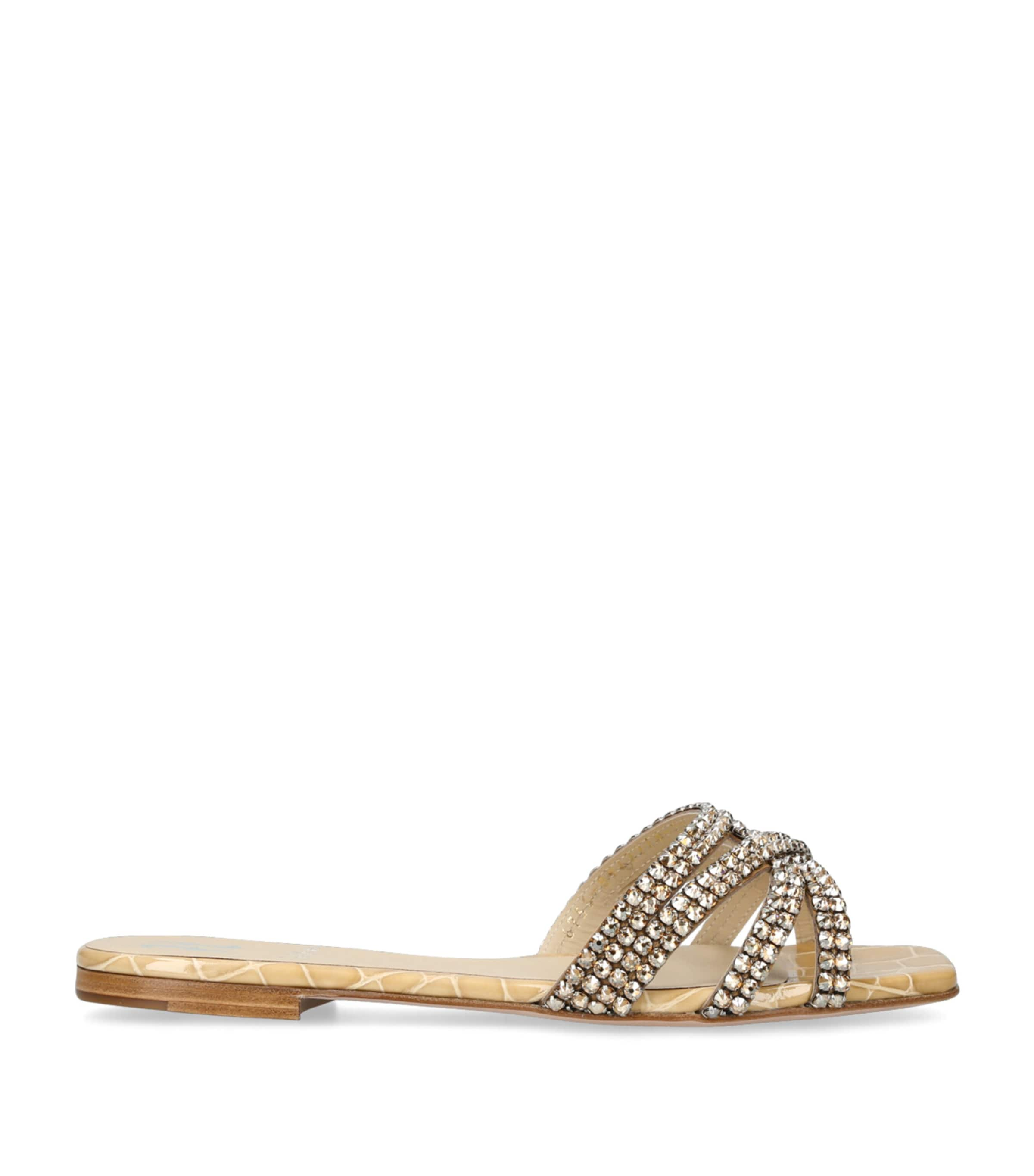 Shop Gina Leather Embellished Portland Slides In Gold