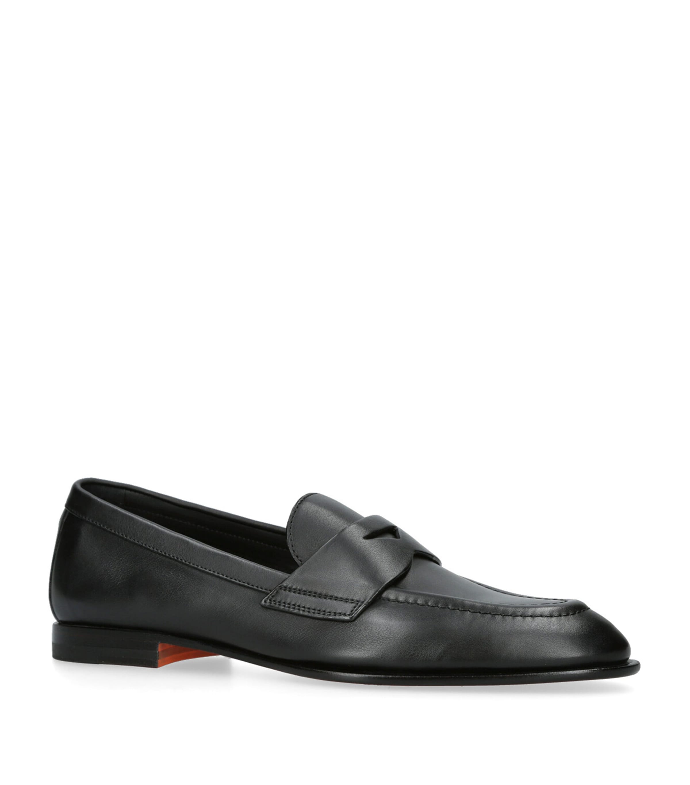 Santoni Leather Famed Loafers Black Image 3