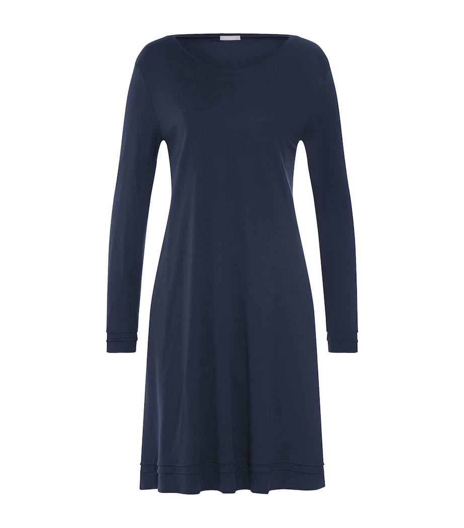 Hanro Womens Cotton Long-Sleeve Nightdress Deep Navy Image 1