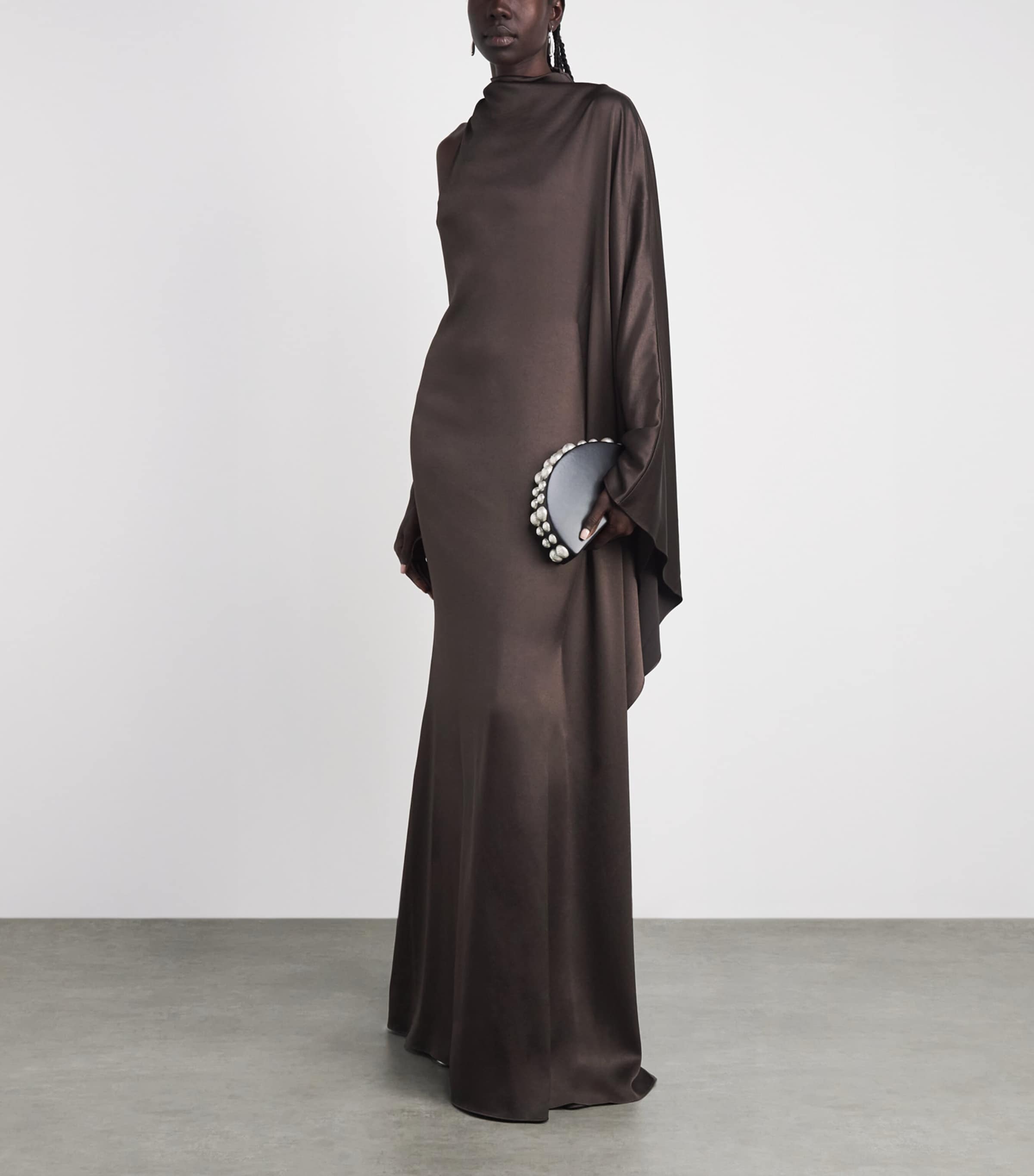 De La Vali Womens Satin One-Shoulder Odaluna Maxi Dress Umber Brown Image 2