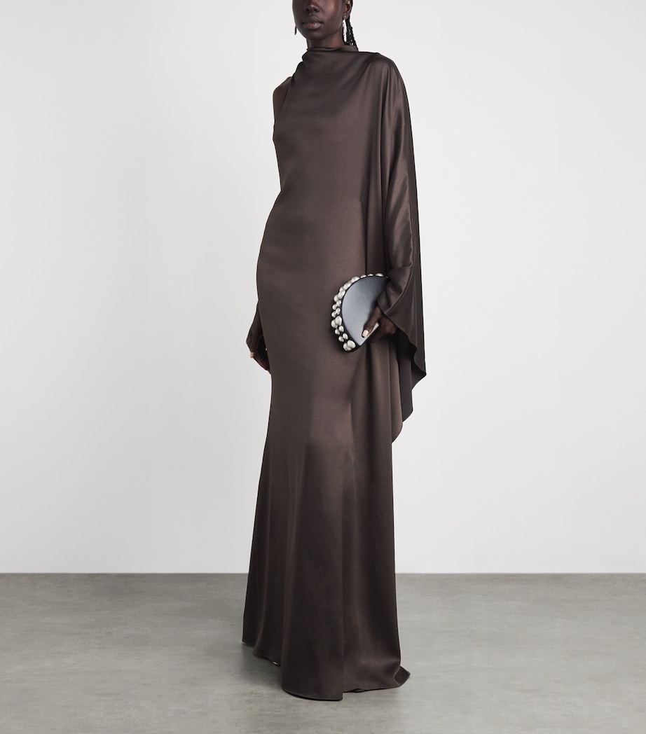 De La Vali Womens Satin One-Shoulder Odaluna Maxi Dress Umber Brown Image 2