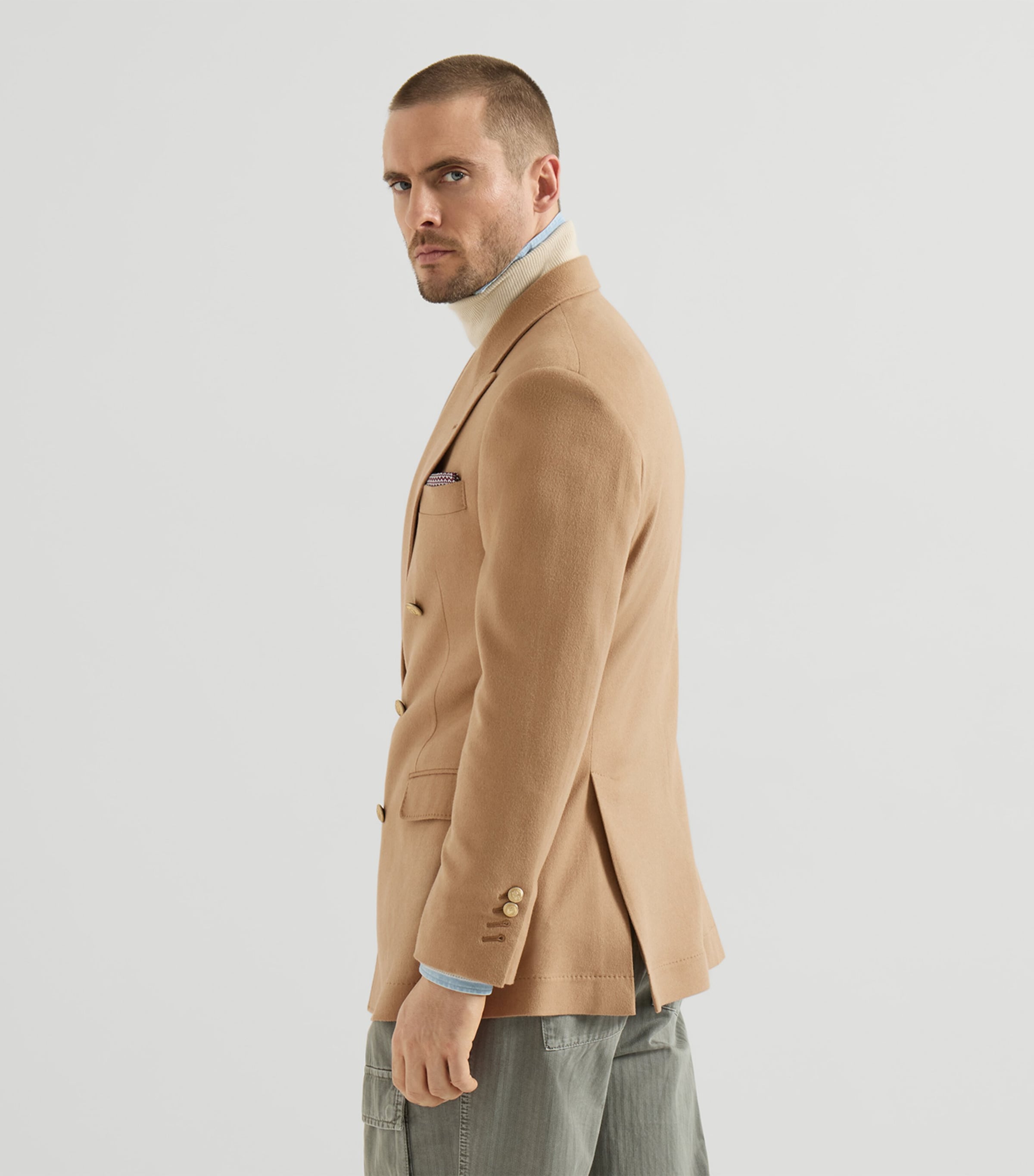 Brunello Cucinelli Mens Camel One-and-a-Half Breasted Blazer Image 3