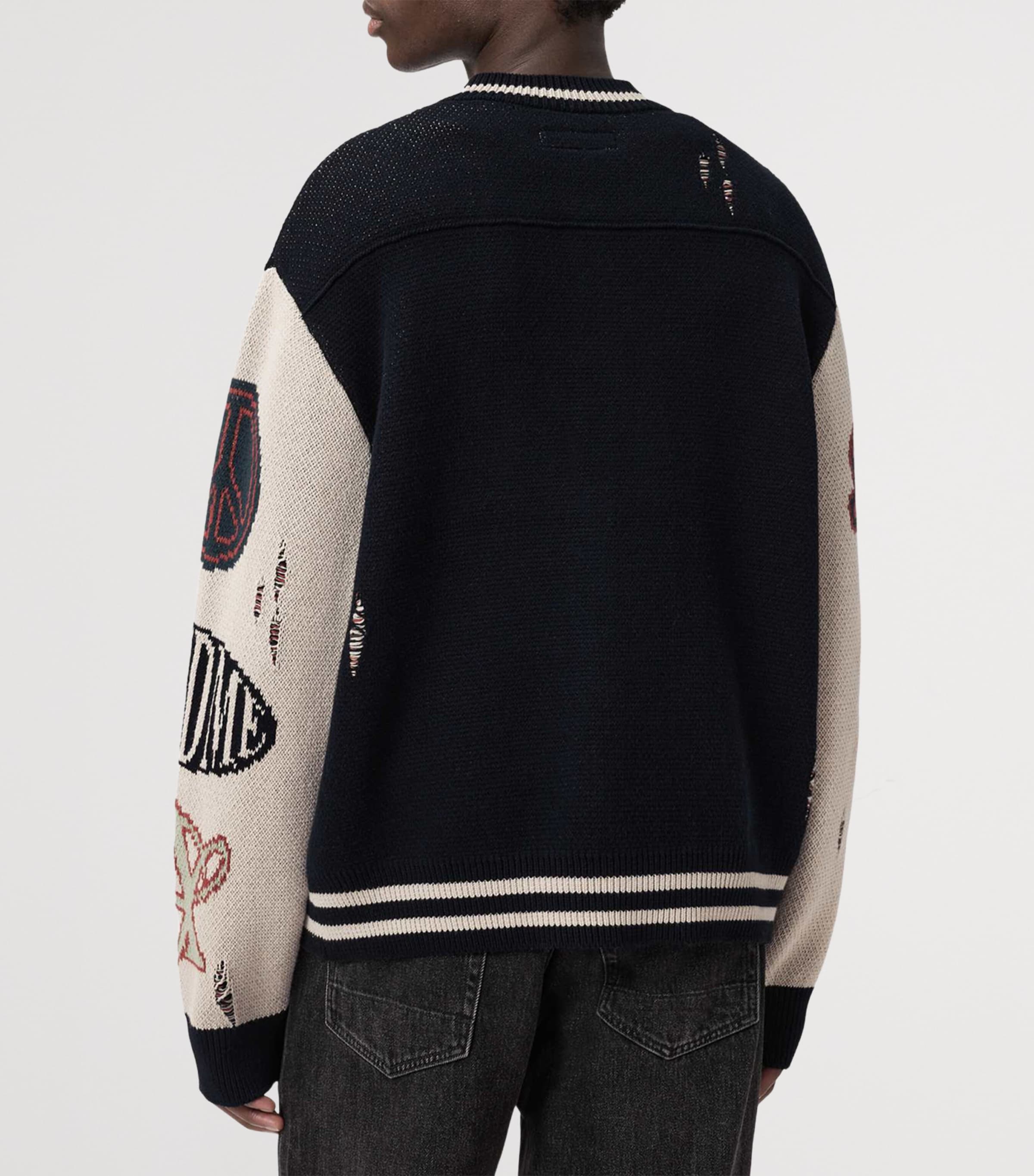 AllSaints Mens Organic Cotton Chase Cardigan Black/ecru White Image 4