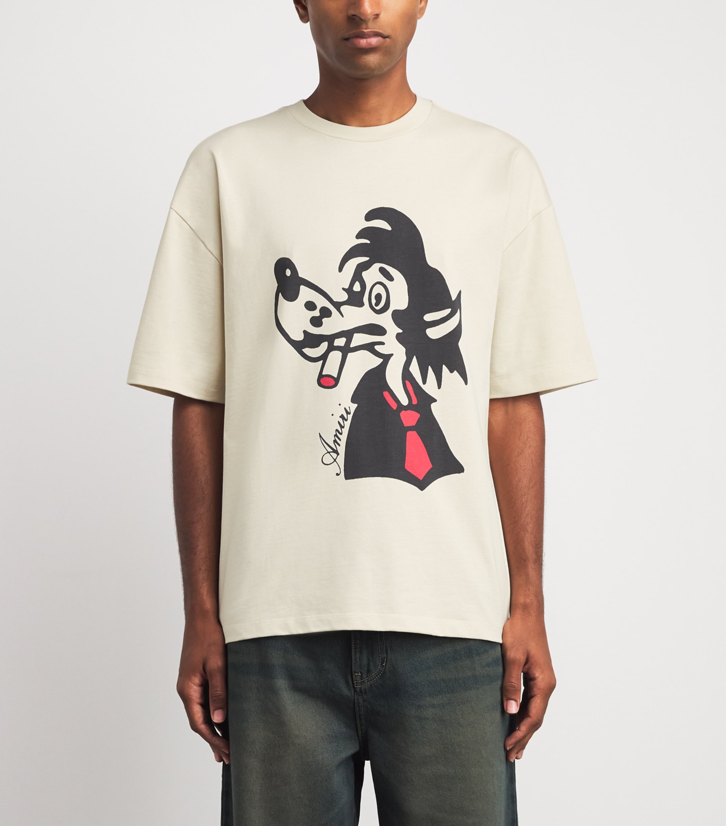 AMIRI Mens Cotton Smoking Wolf T-Shirt Alabaster Image 4