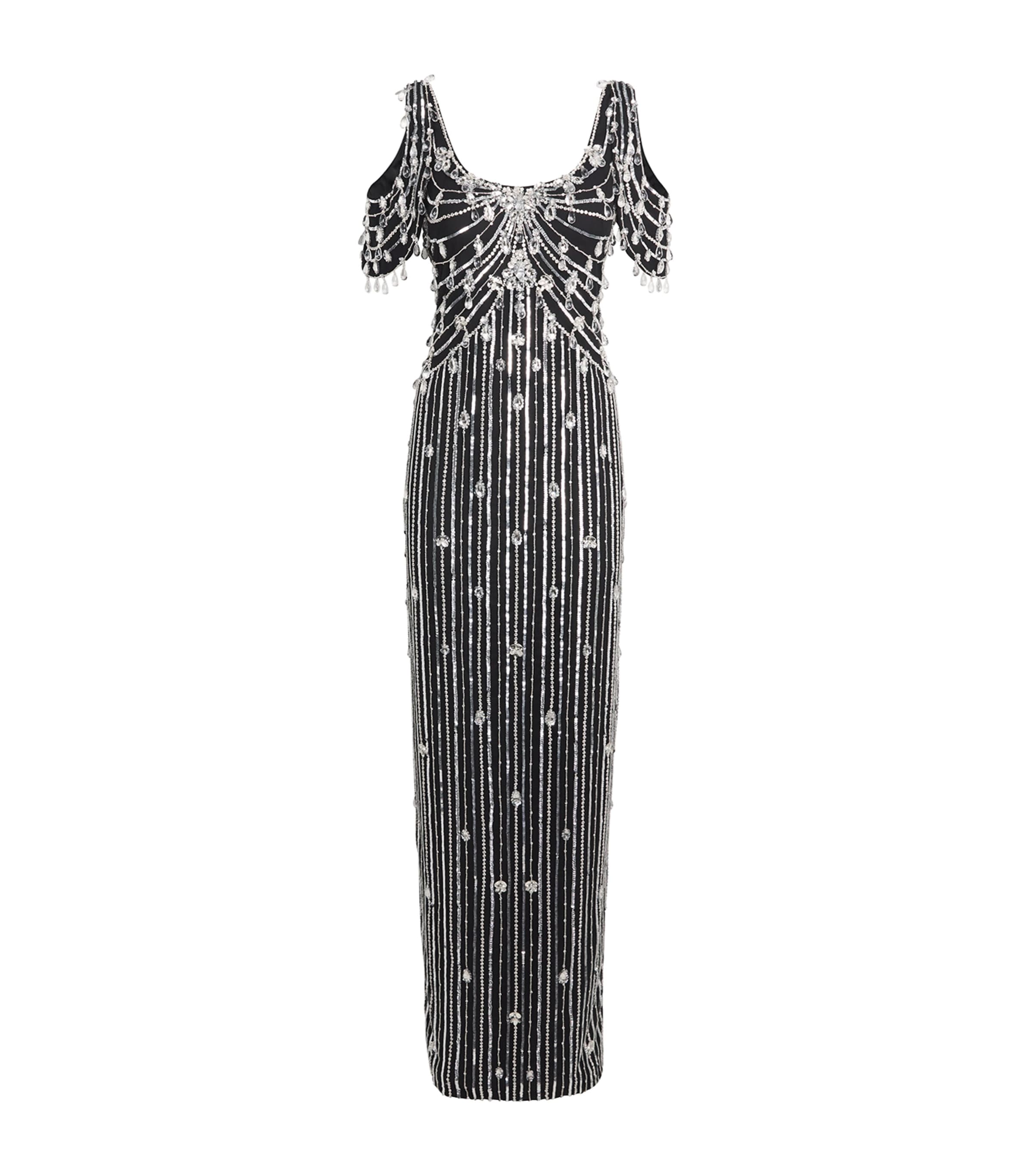 Pamella Roland Crystal-embellished Gown In Gray
