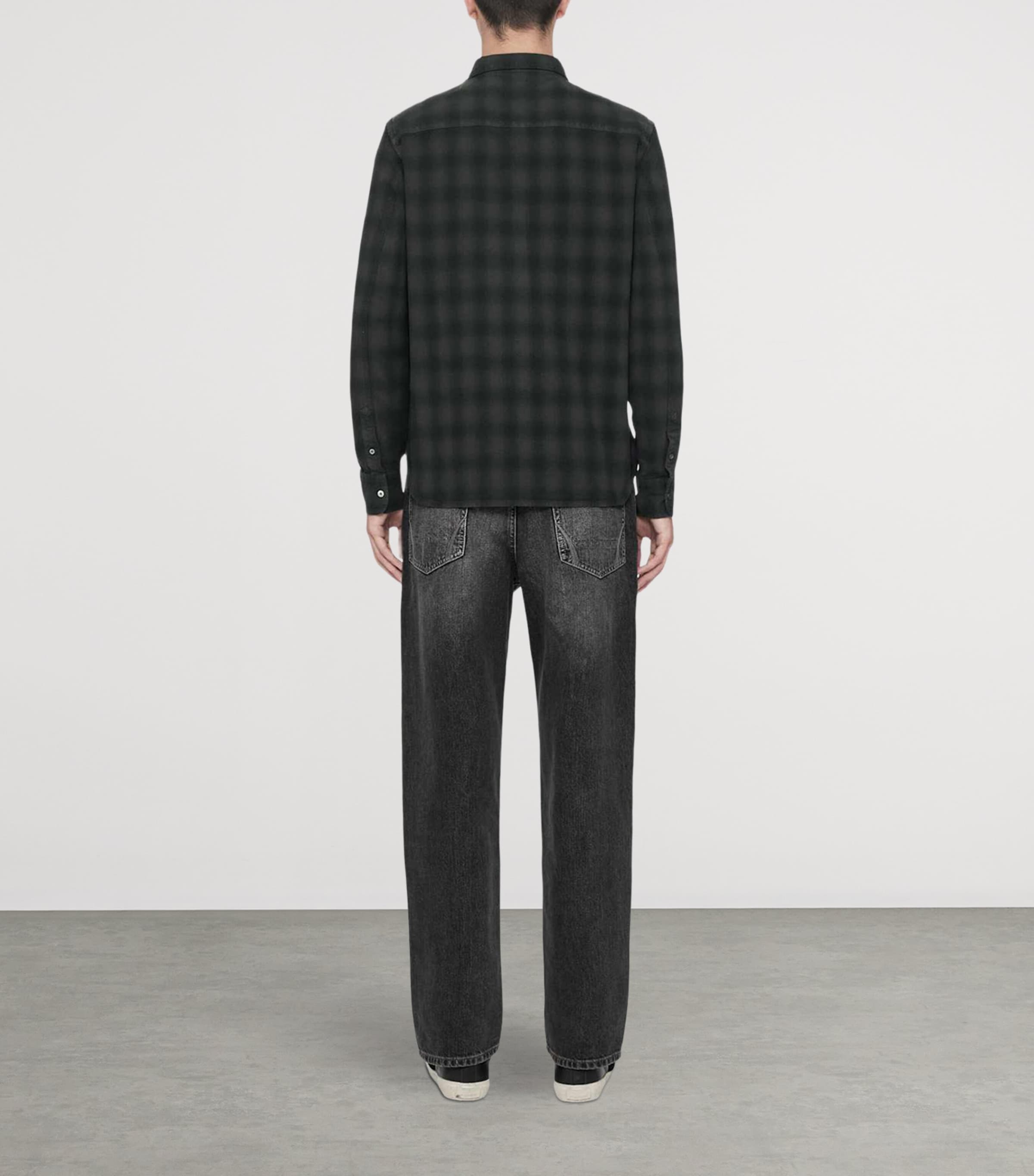 AllSaints Mens Organic Cotton Check Bower Shirt Anthracite Black Image 5