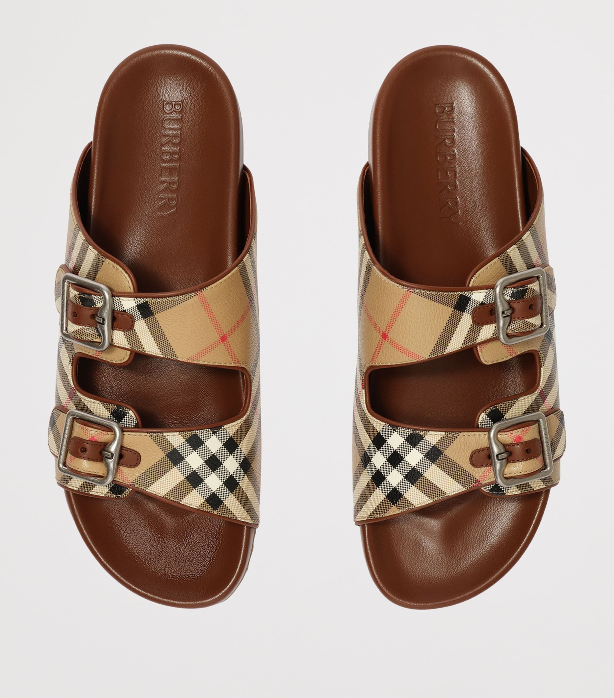 Burberry Canvas-Leather Check Urchin Slides Archive Beige Ip Chk Image 5