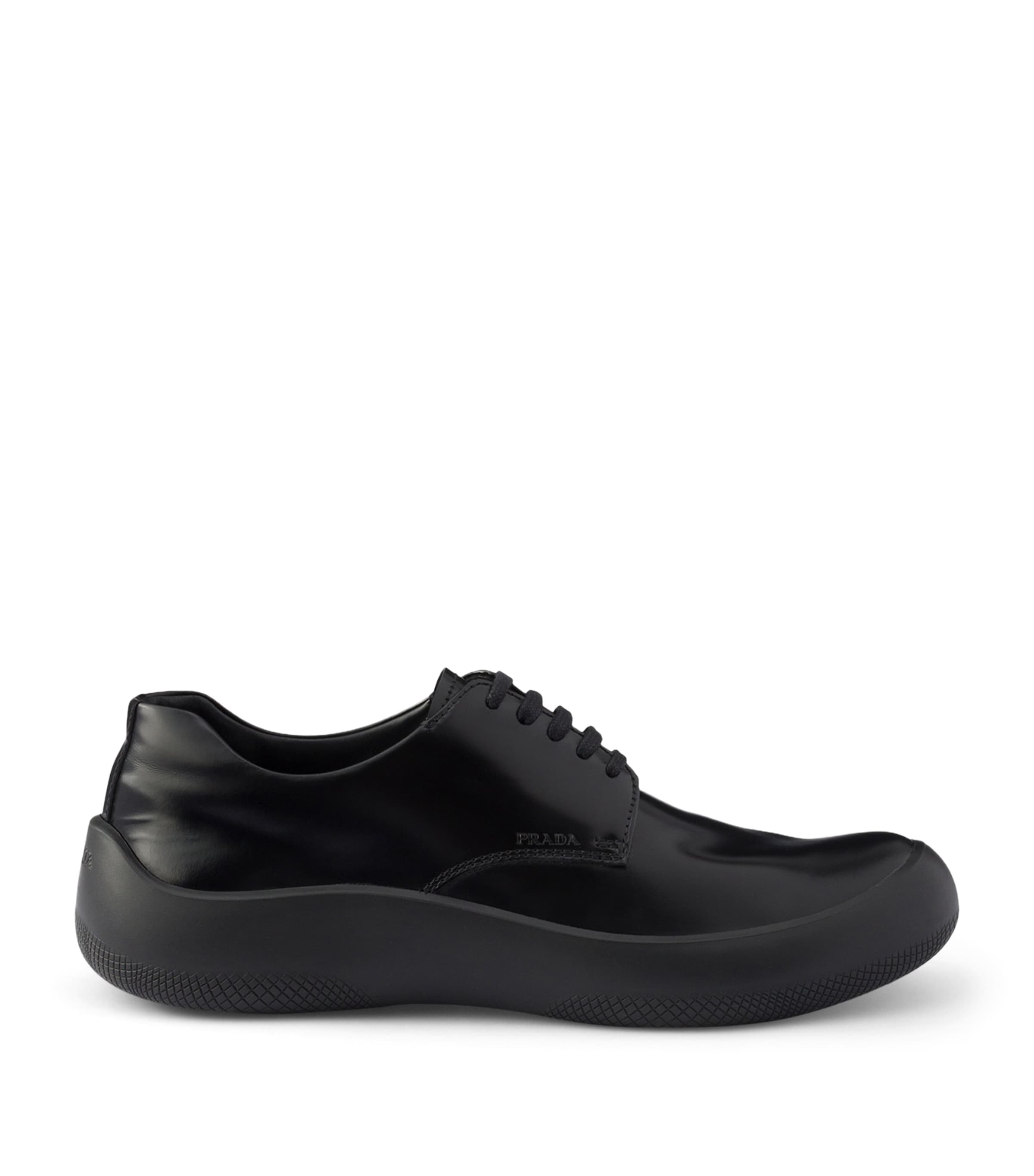 Prada Leather Logo Derby Shoes Black Image 1