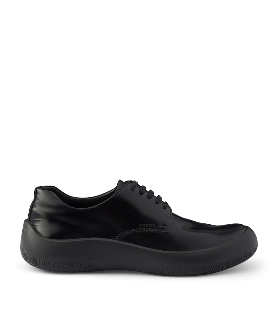Prada Leather Logo Derby Shoes Black Image 1