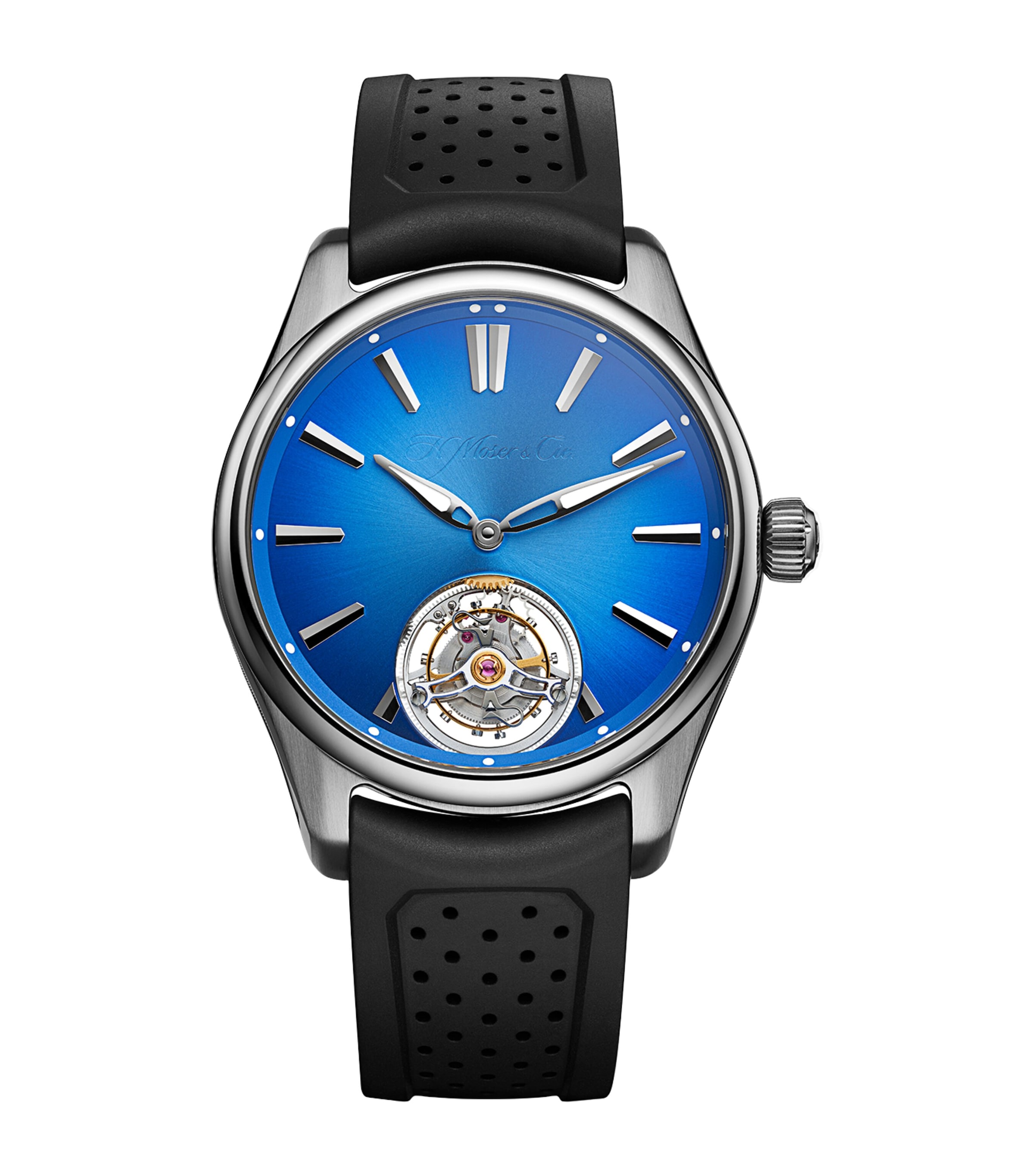 H. Moser & Cie Stainless Steel Pioneer Tourbillon Watch 40mm Blue Image 1