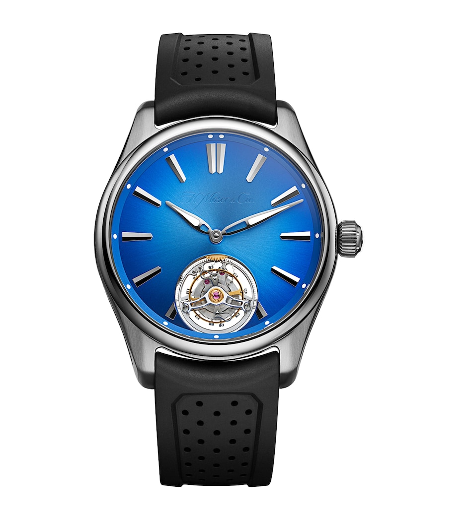 H. Moser & Cie Stainless Steel Pioneer Tourbillon Watch 40mm Blue Image 1