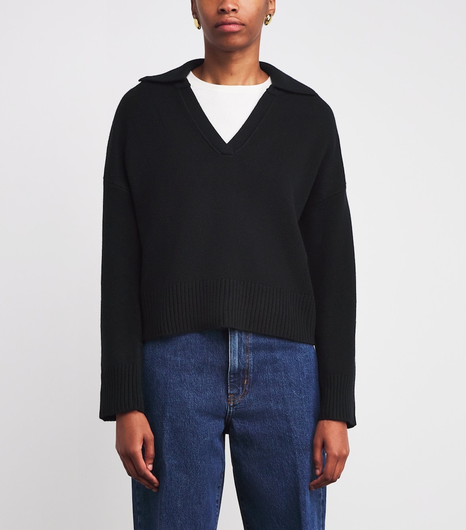 Open Collar Polo Sweater BLACK Image 3