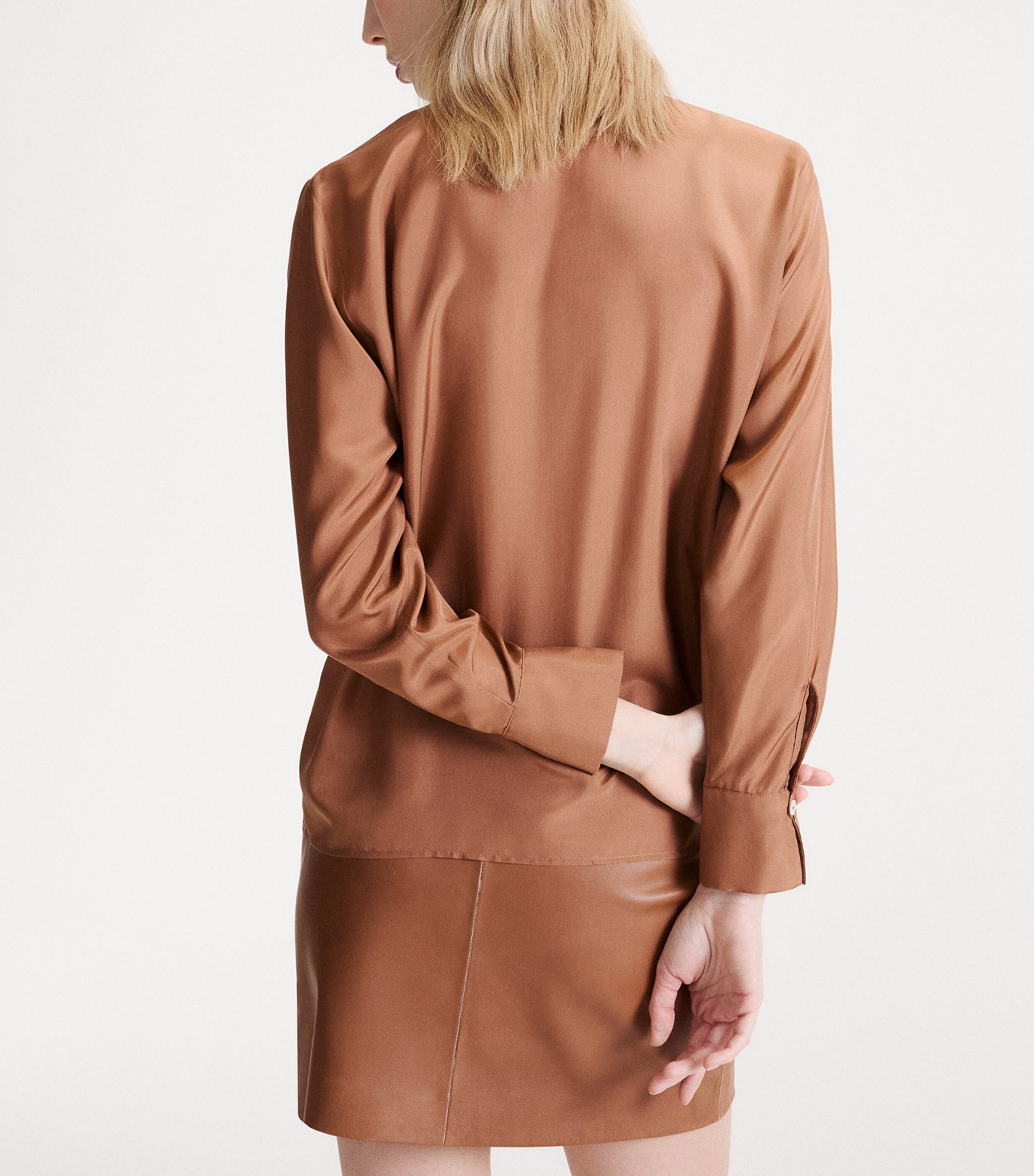 Marella Womens Silk Pussybow Shirt Tobacco Brown Image 3
