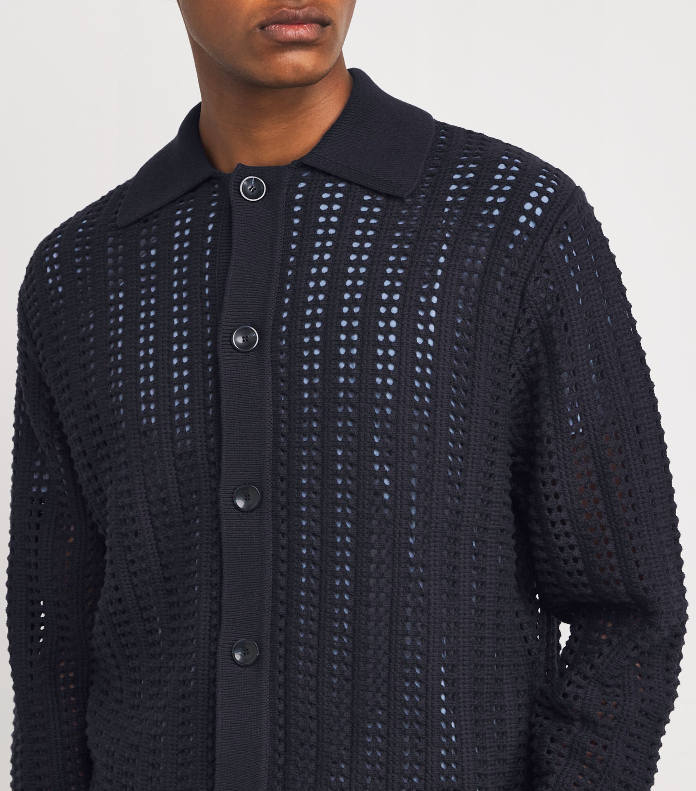 7 For All Mankind Mens Cotton Evening Polo Cardigan Navy Image 6