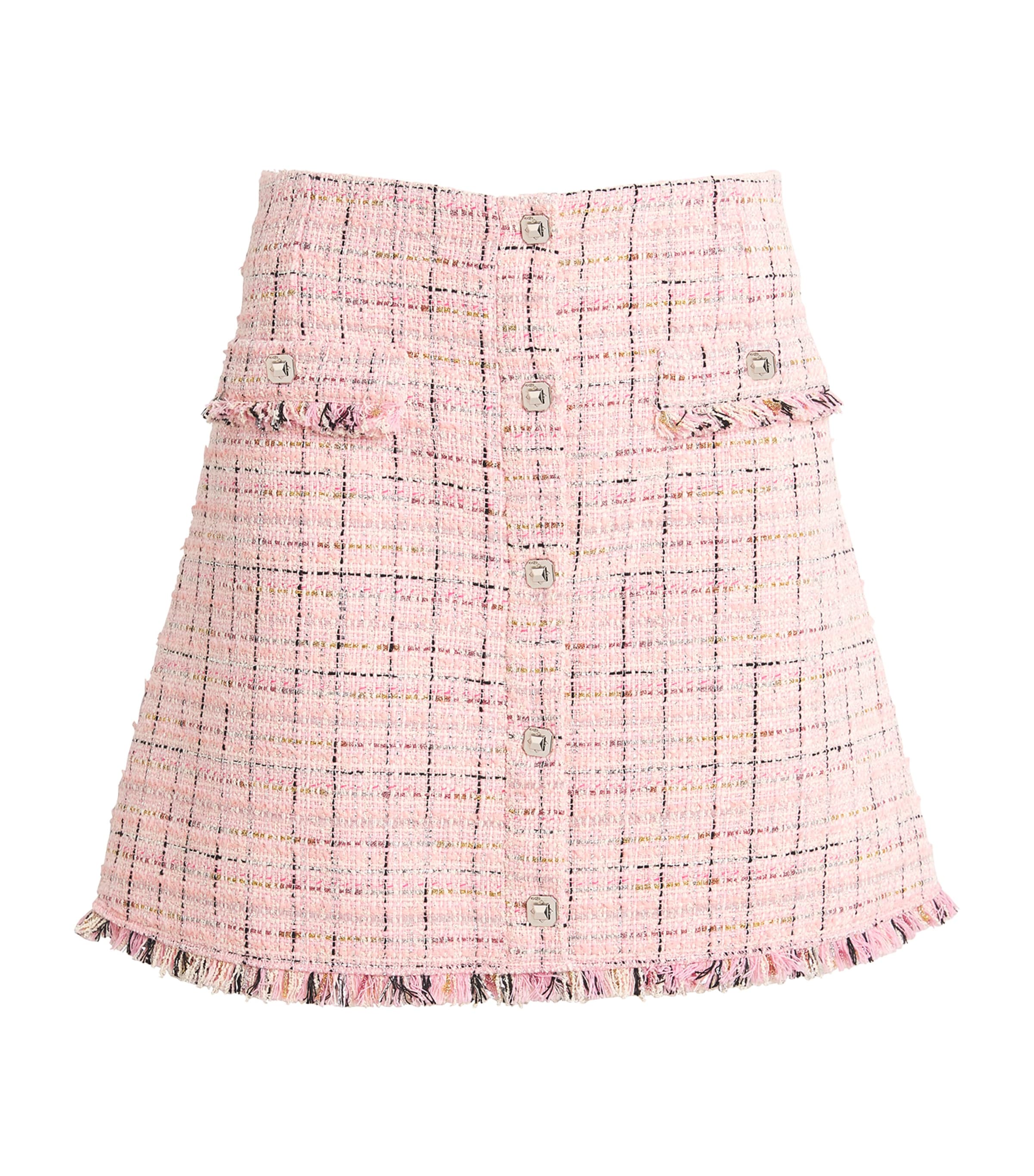 Maje Tweed Frayed Mini Skirt In Pink