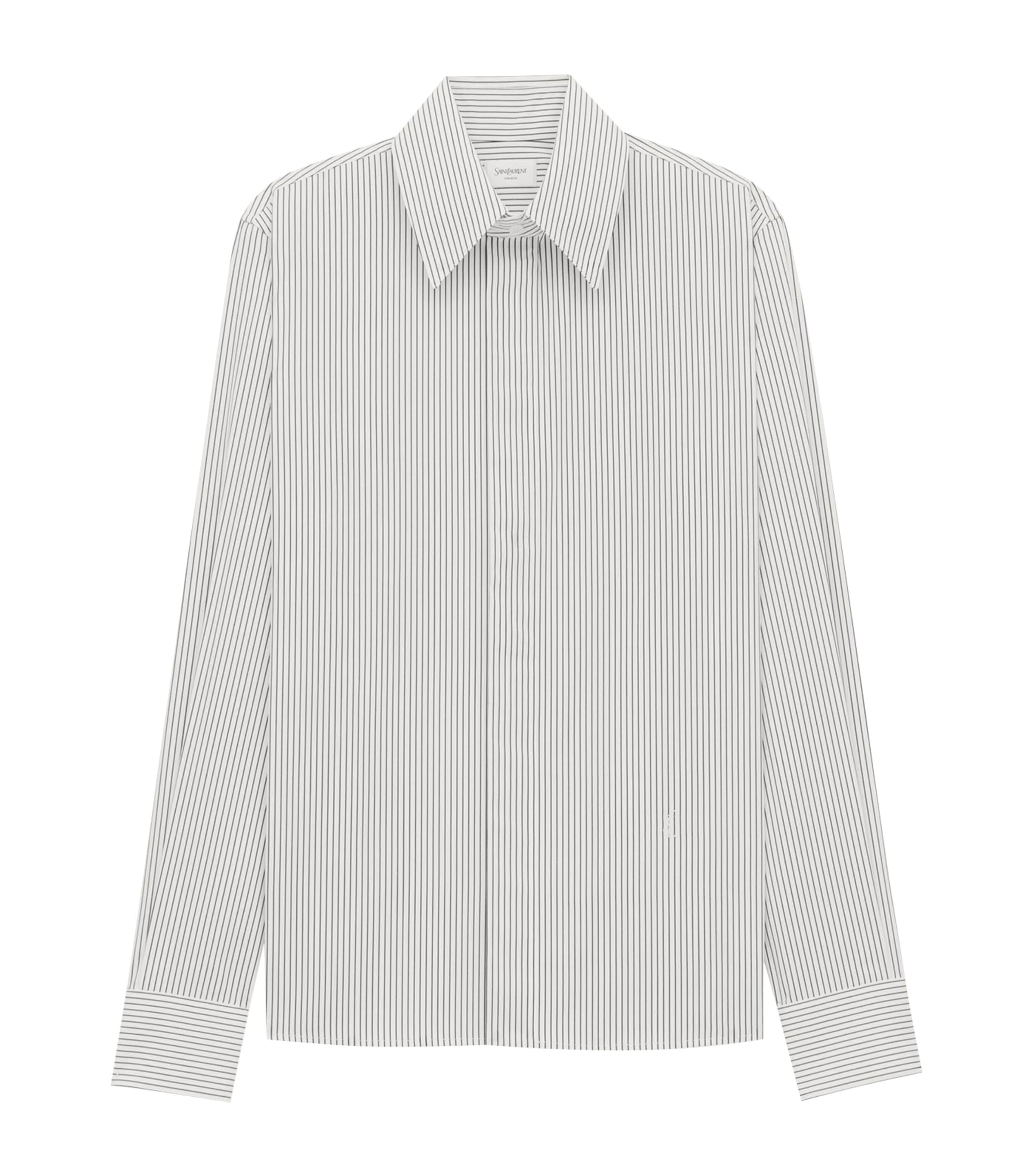 Saint Laurent Cassandre Striped Cotton Shirt Shirts Black In Brown