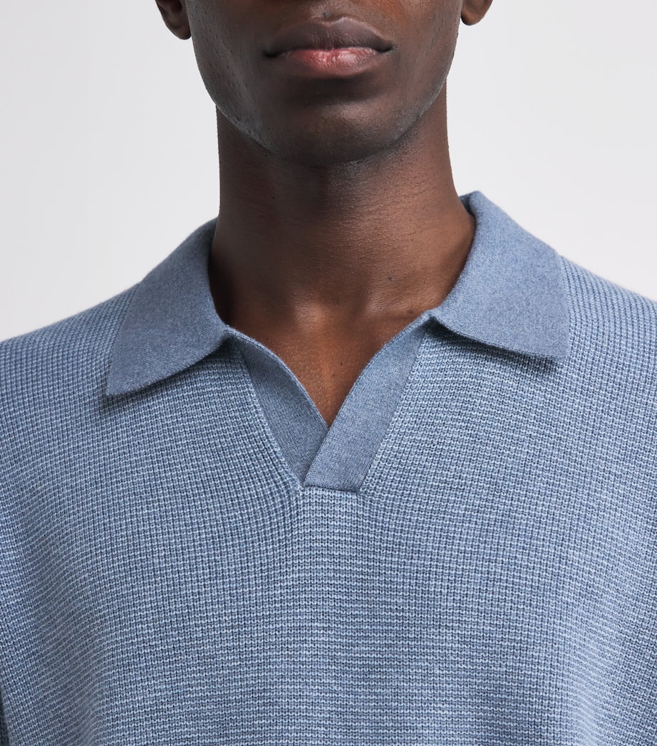 Cotton-Cashmere Johnny-Collar Polo Shirt RIPPLE/RAIN-454LRC Image 6