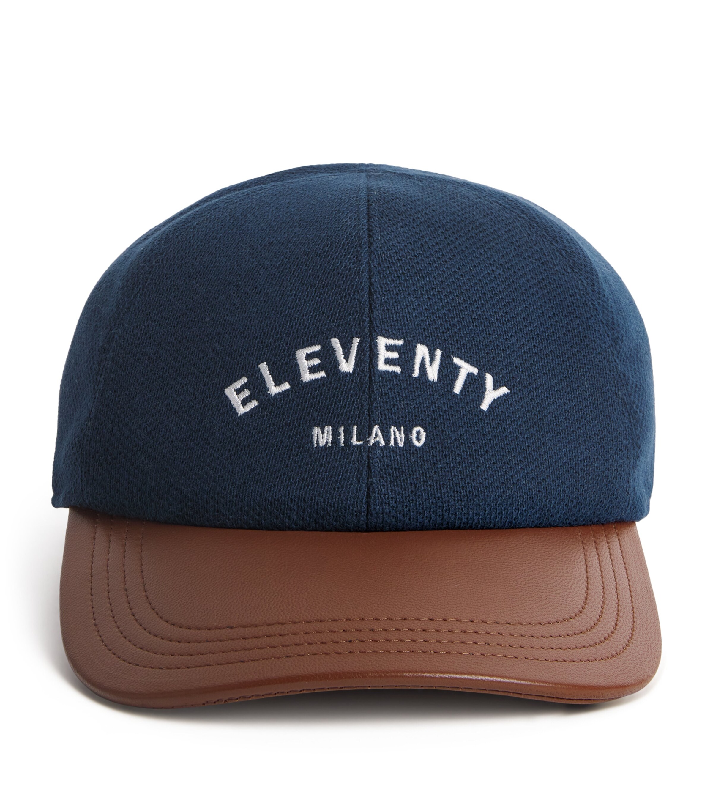 Eleventy Piqué Cotton Leather-brim Baseball Cap In Blue
