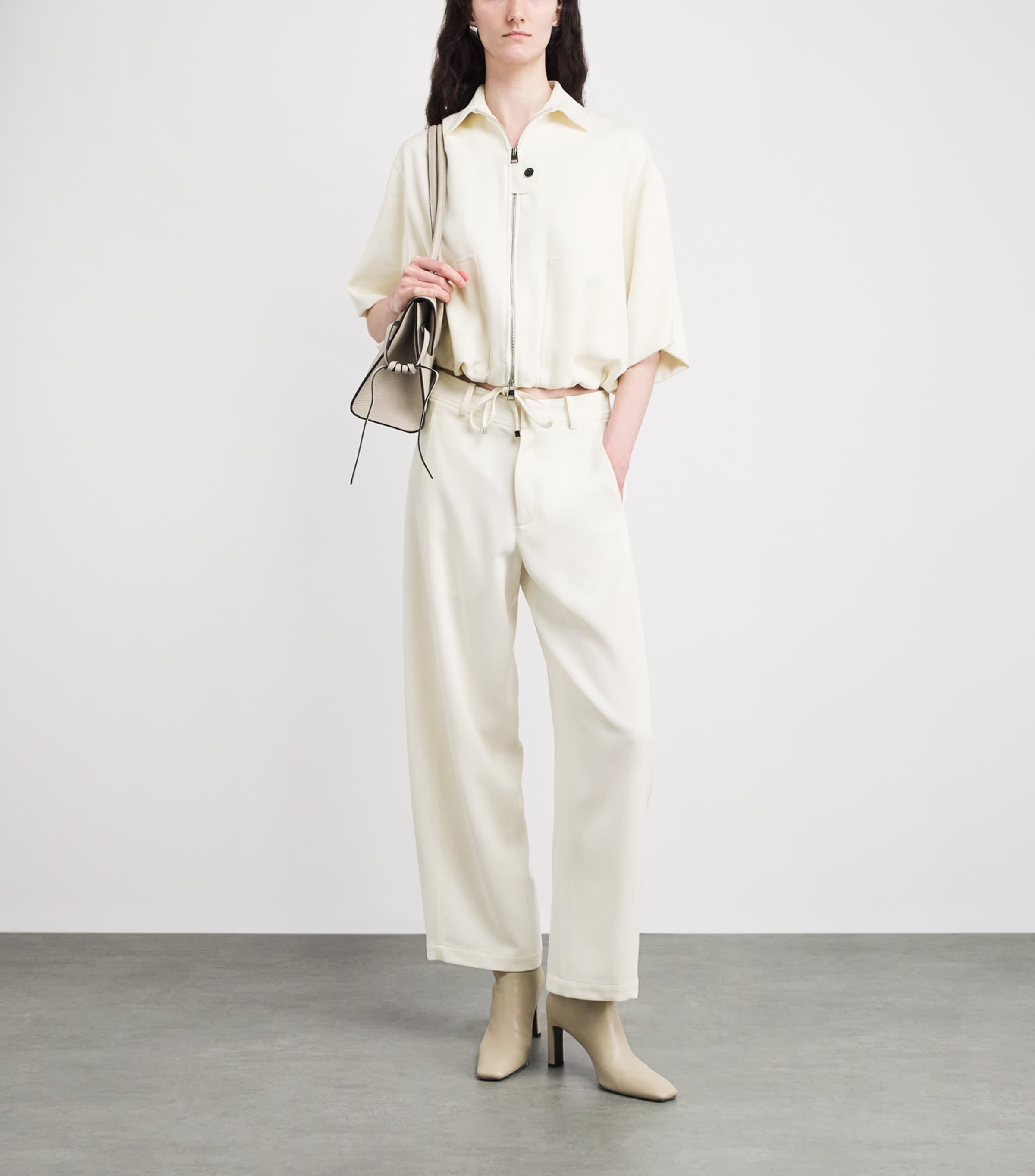 Kiton Womens Wool-Silk Wide-Leg Trousers White Image 2