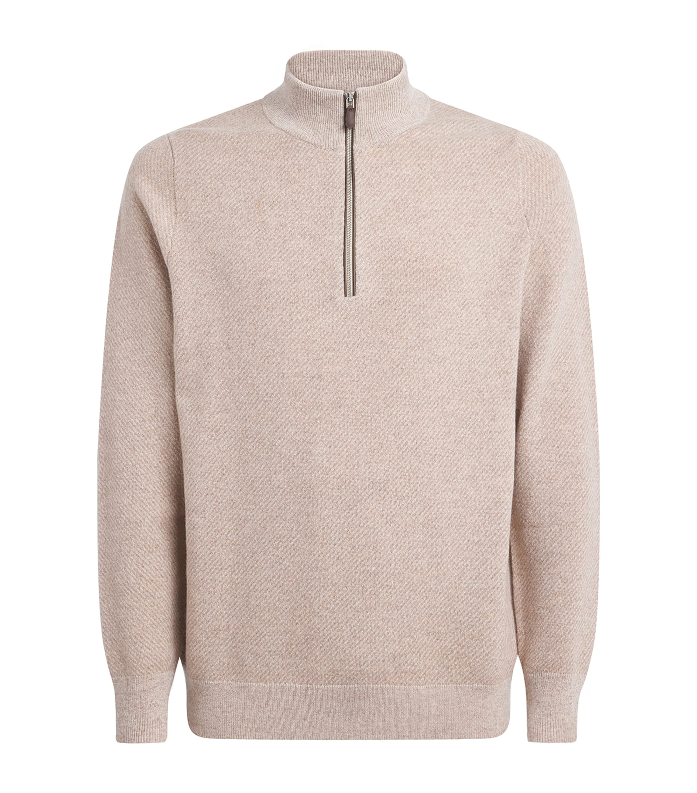N.Peal Mens Cashmere Quarter-Zip Temple Sweater Toasted Sesameoatmeal Image 1