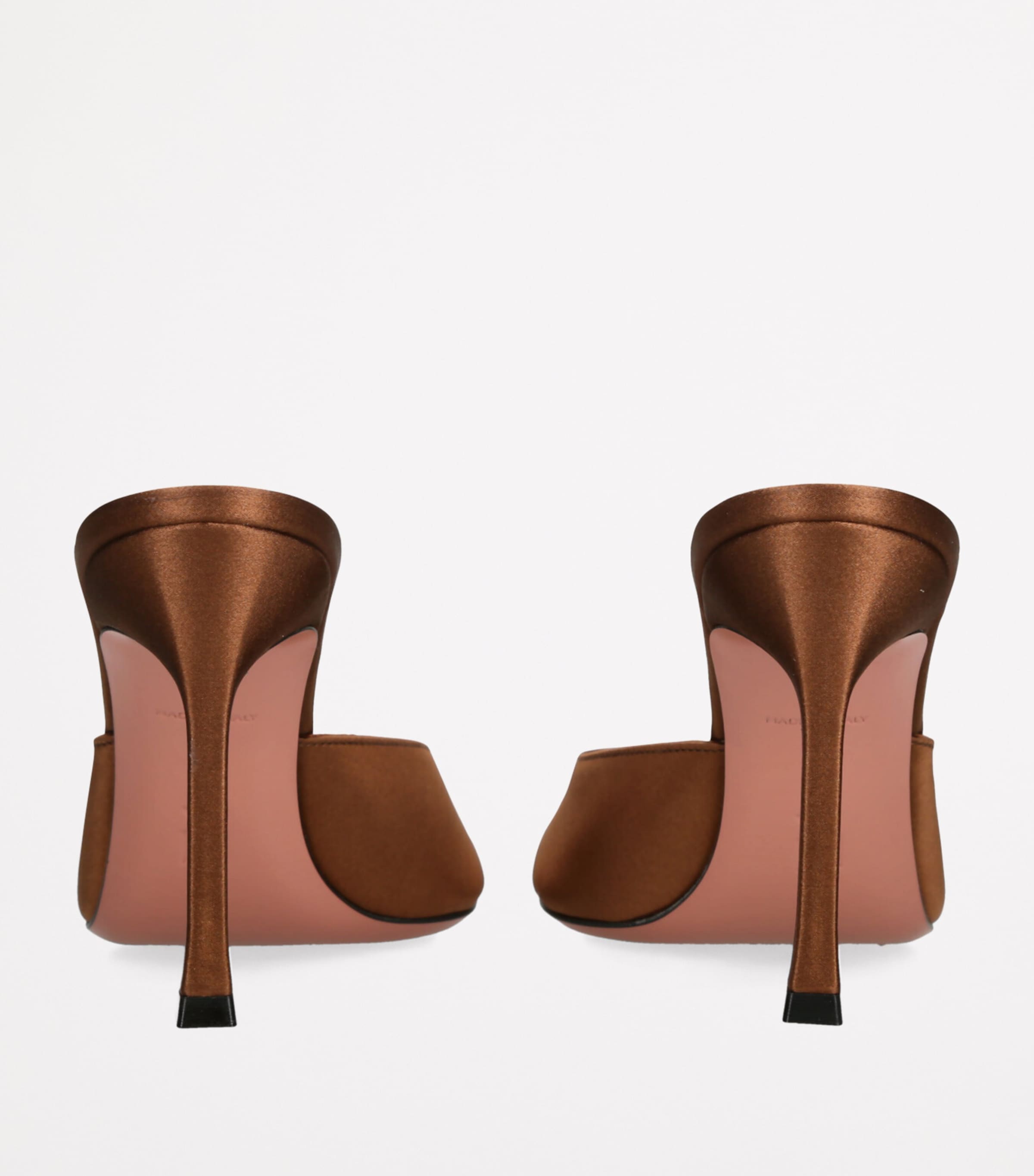 Amina Muaddi Satin Alexa Heeled Mules 95 Dark Brown Image 2