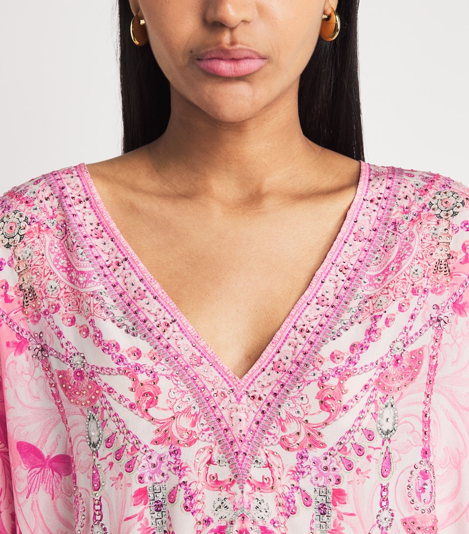 Camilla Womens Silk Embellished Mini Kaftan Livin La Vida Rosa Image 3