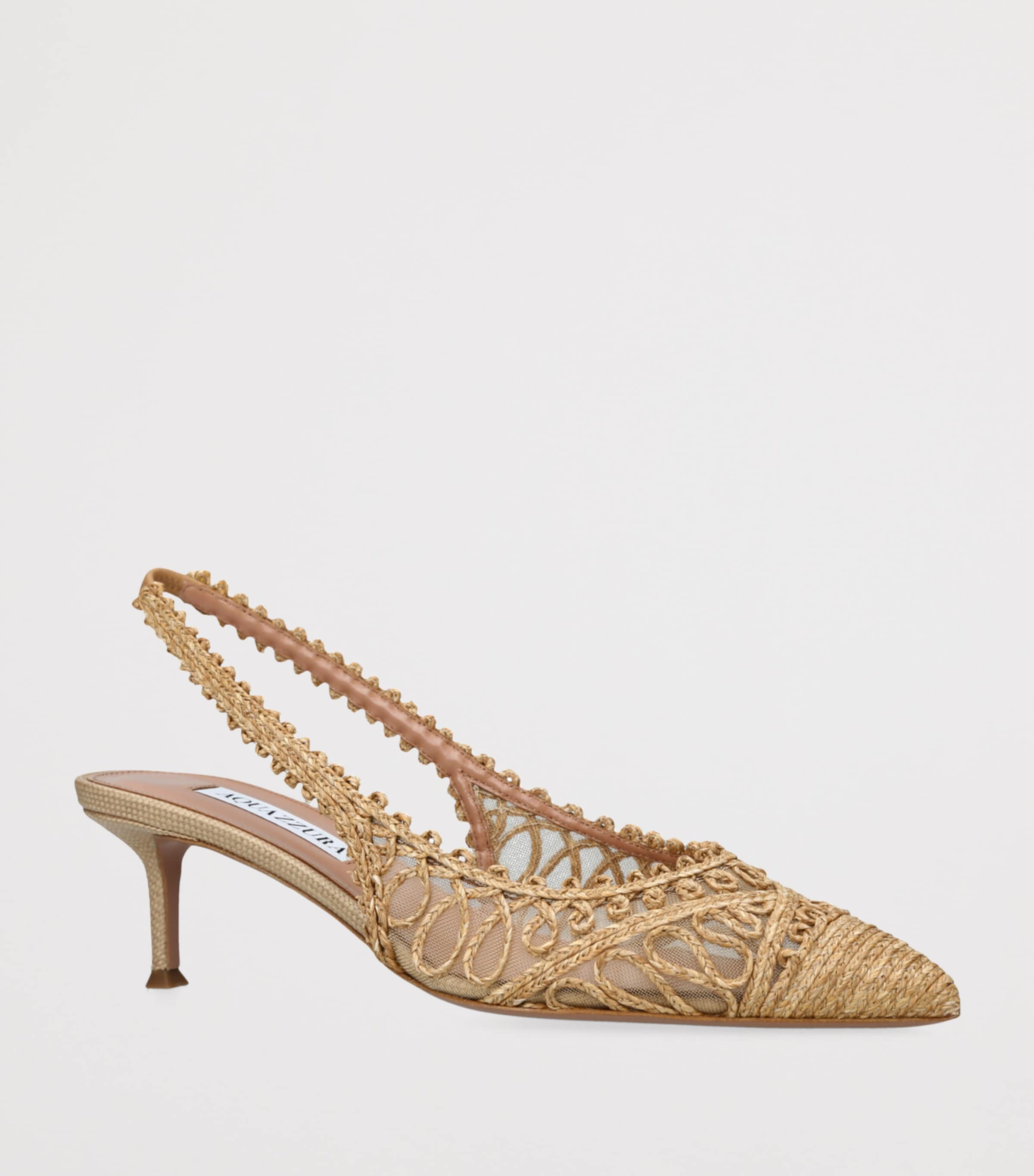Aquazzura Raffia Kahlo Slingback Pumps 50 Beige Image 3