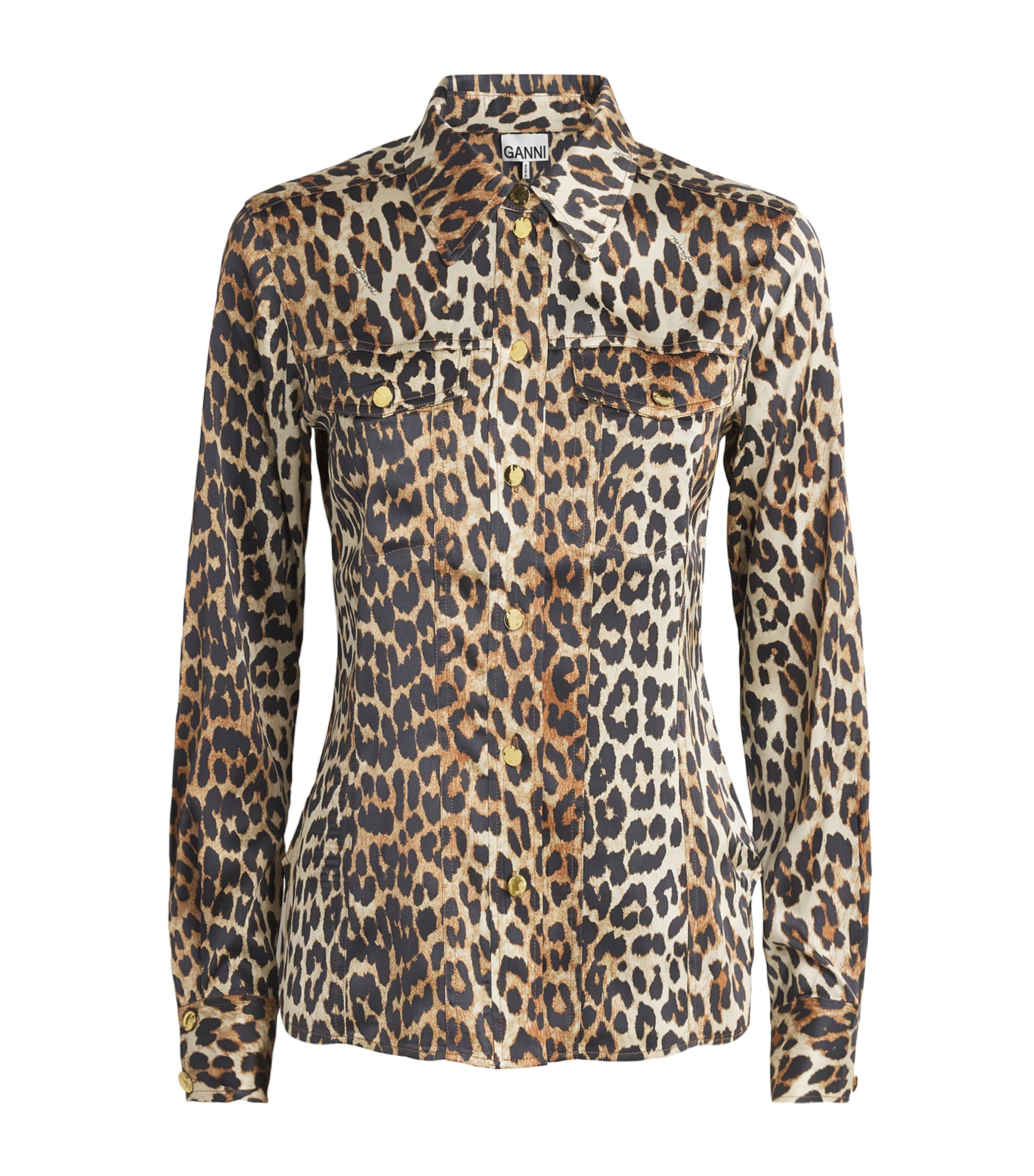 Ganni Leopard Print Canvas Overshirt