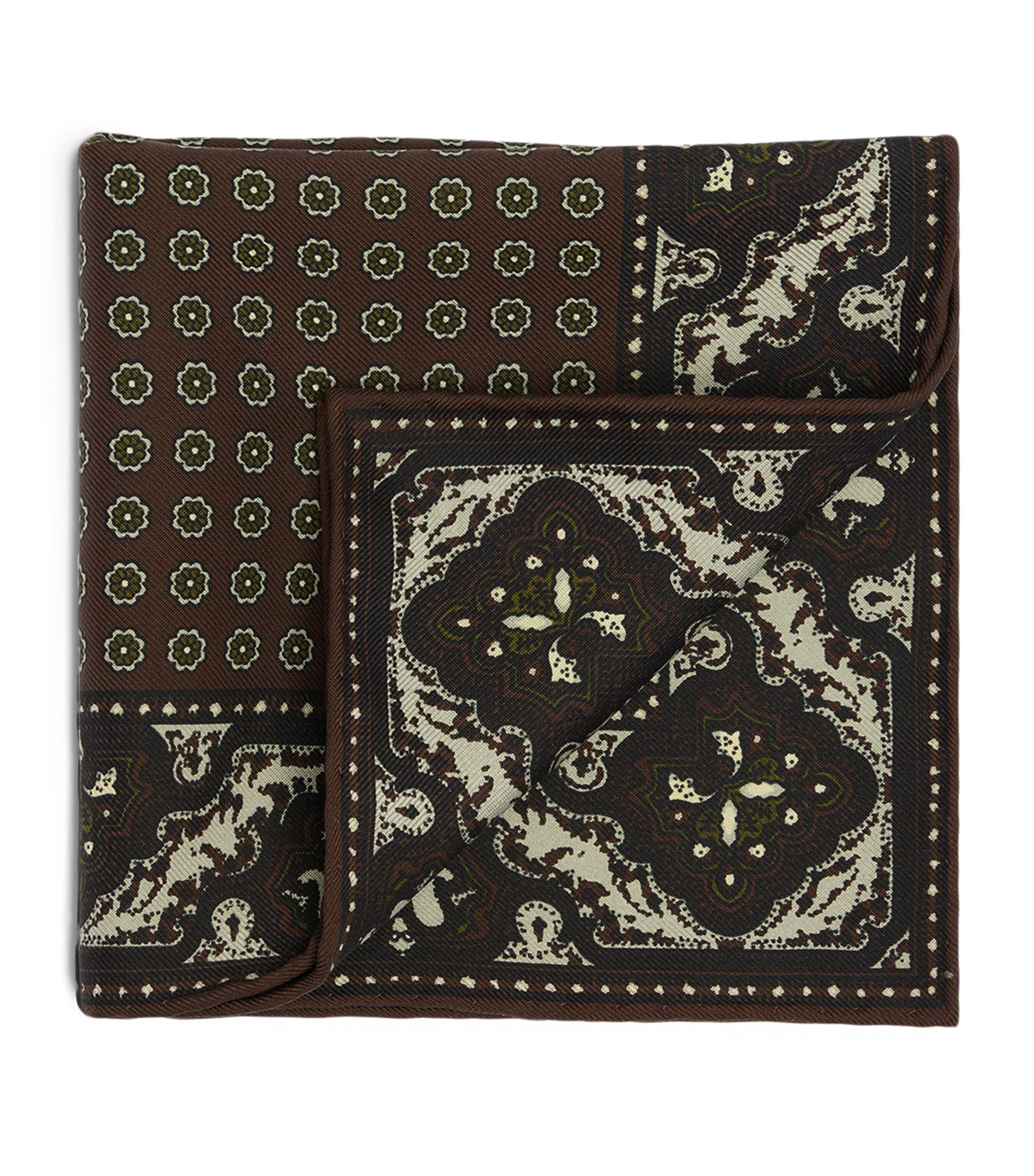 Dunhill Mulberry Silk Paisley Pocket Square Brown Image 1