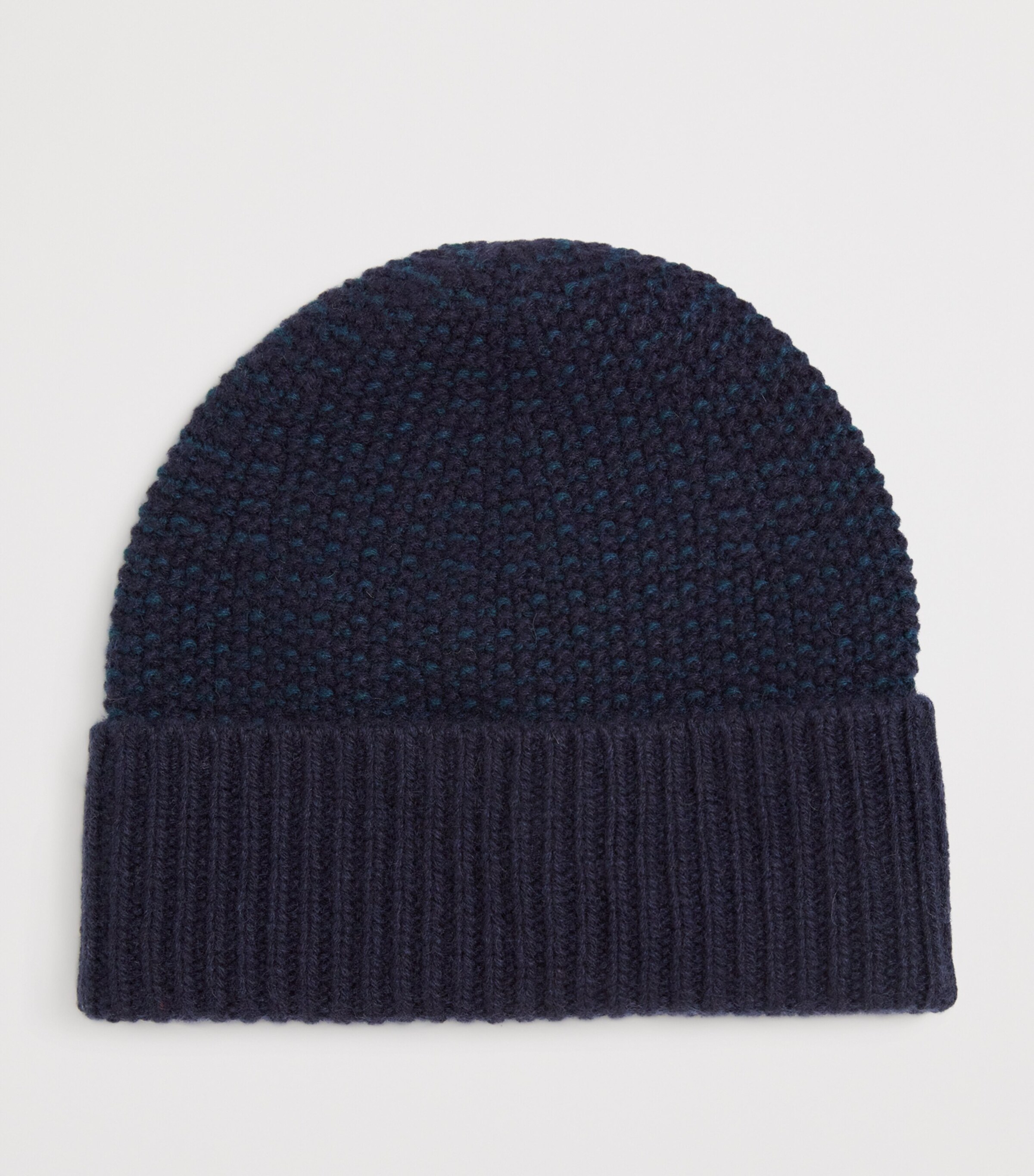 Johnstons Of Elgin Mens Cashmere Seed-Stitch Beanie Navy/ Green Image 2
